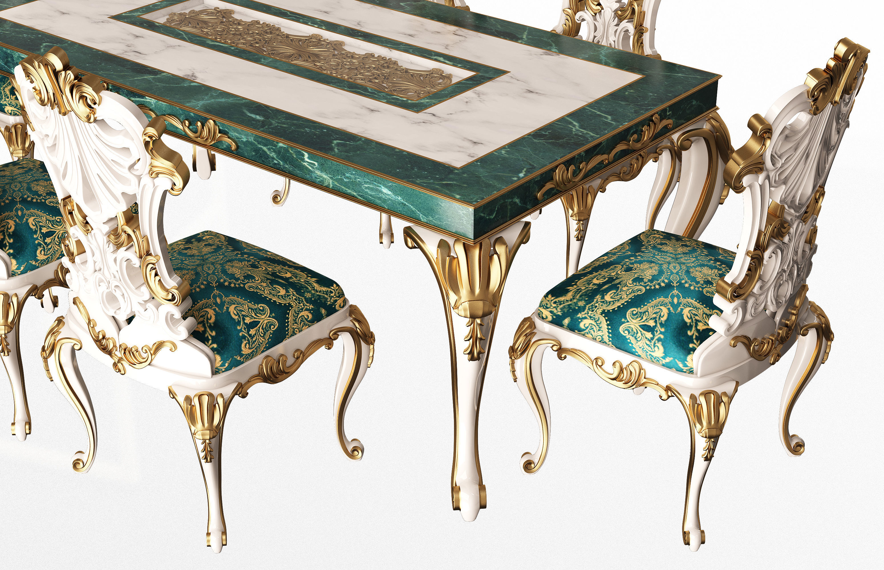 Classic Dinning Table and Chairs Low-poly 3D model_4