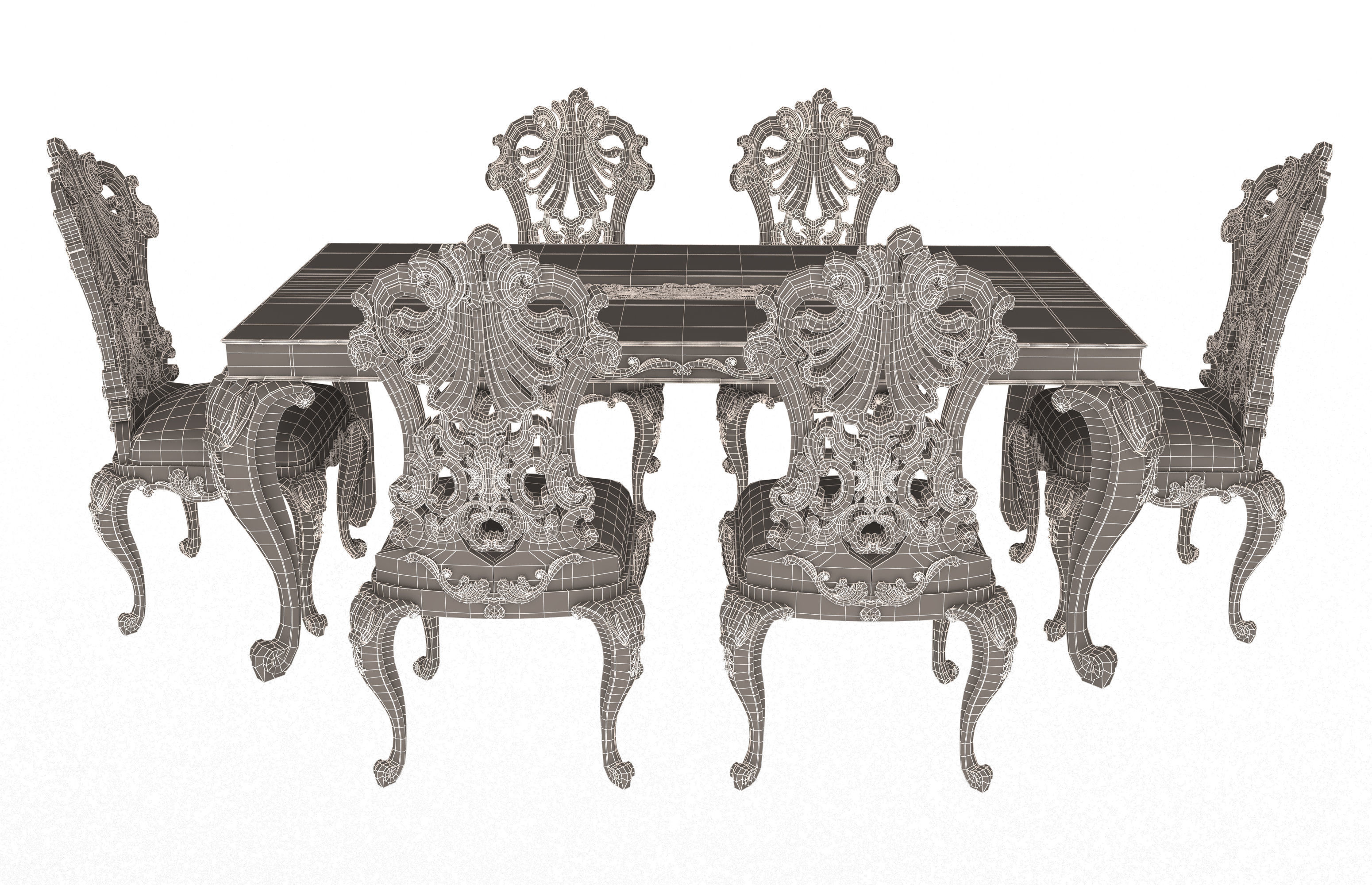Classic Dinning Table and Chairs Low-poly 3D model_9