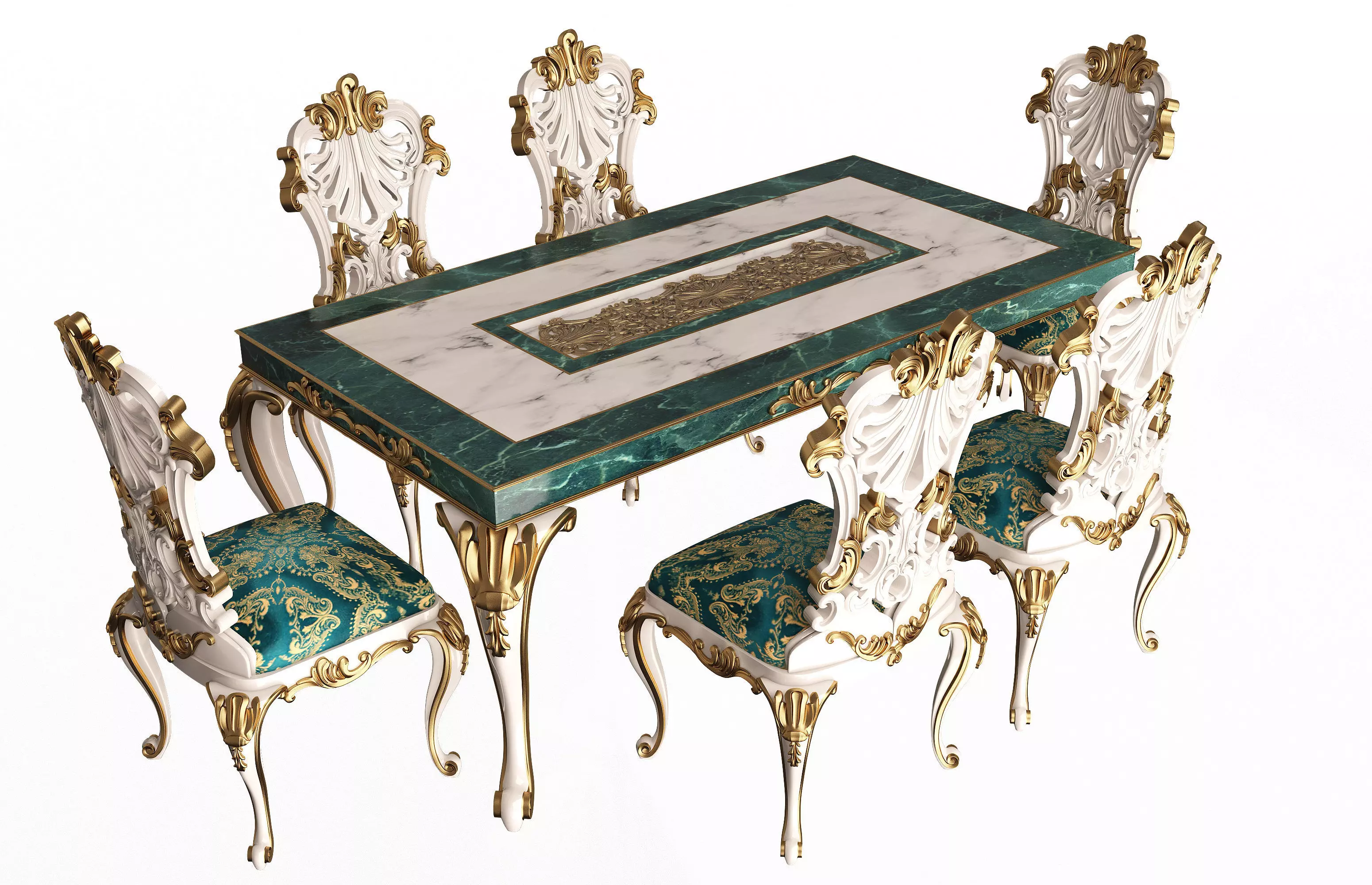 Classic Dinning Table and Chairs Low-poly 3D model_0