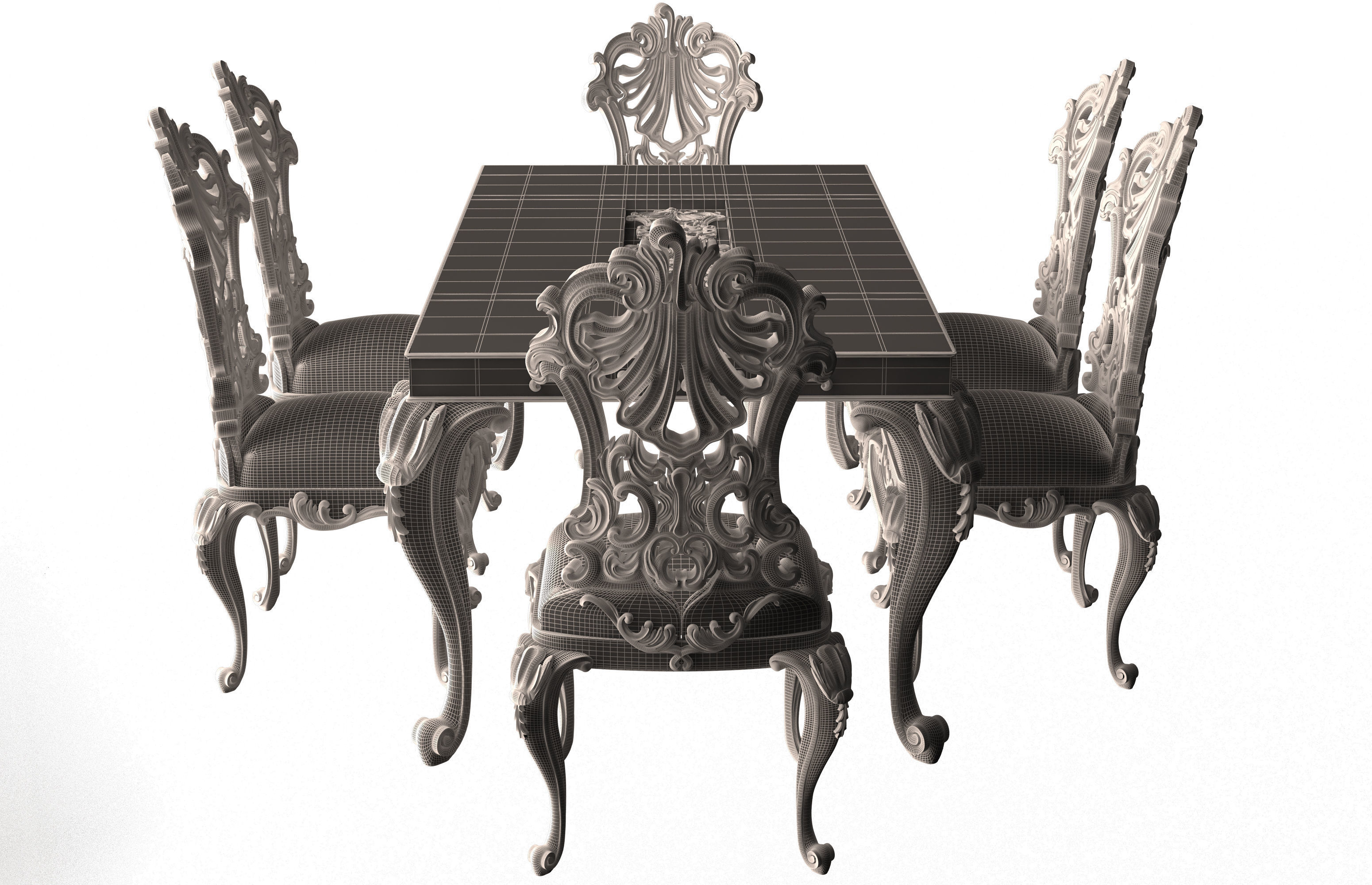 Classic Dinning Table and Chairs Low-poly 3D model_18