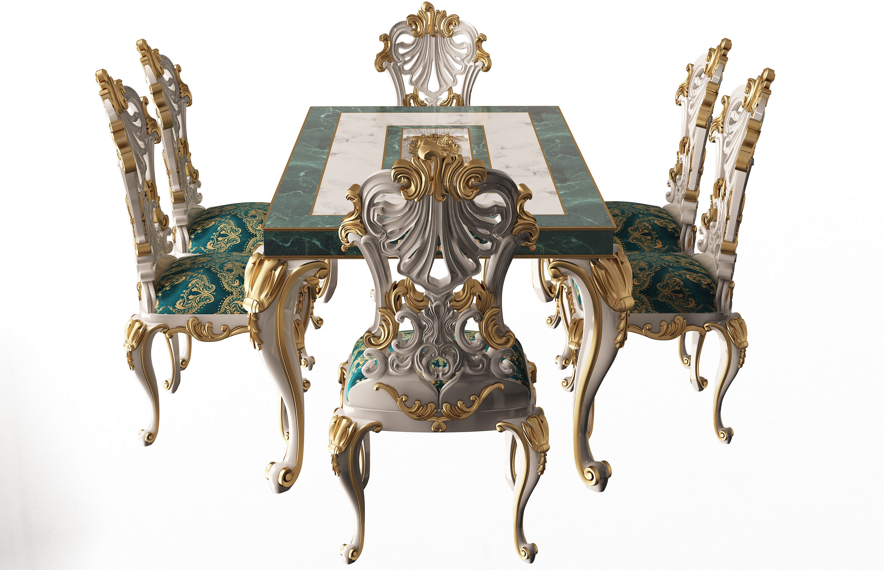 Classic Dinning Table and Chairs Low-poly 3D model_5