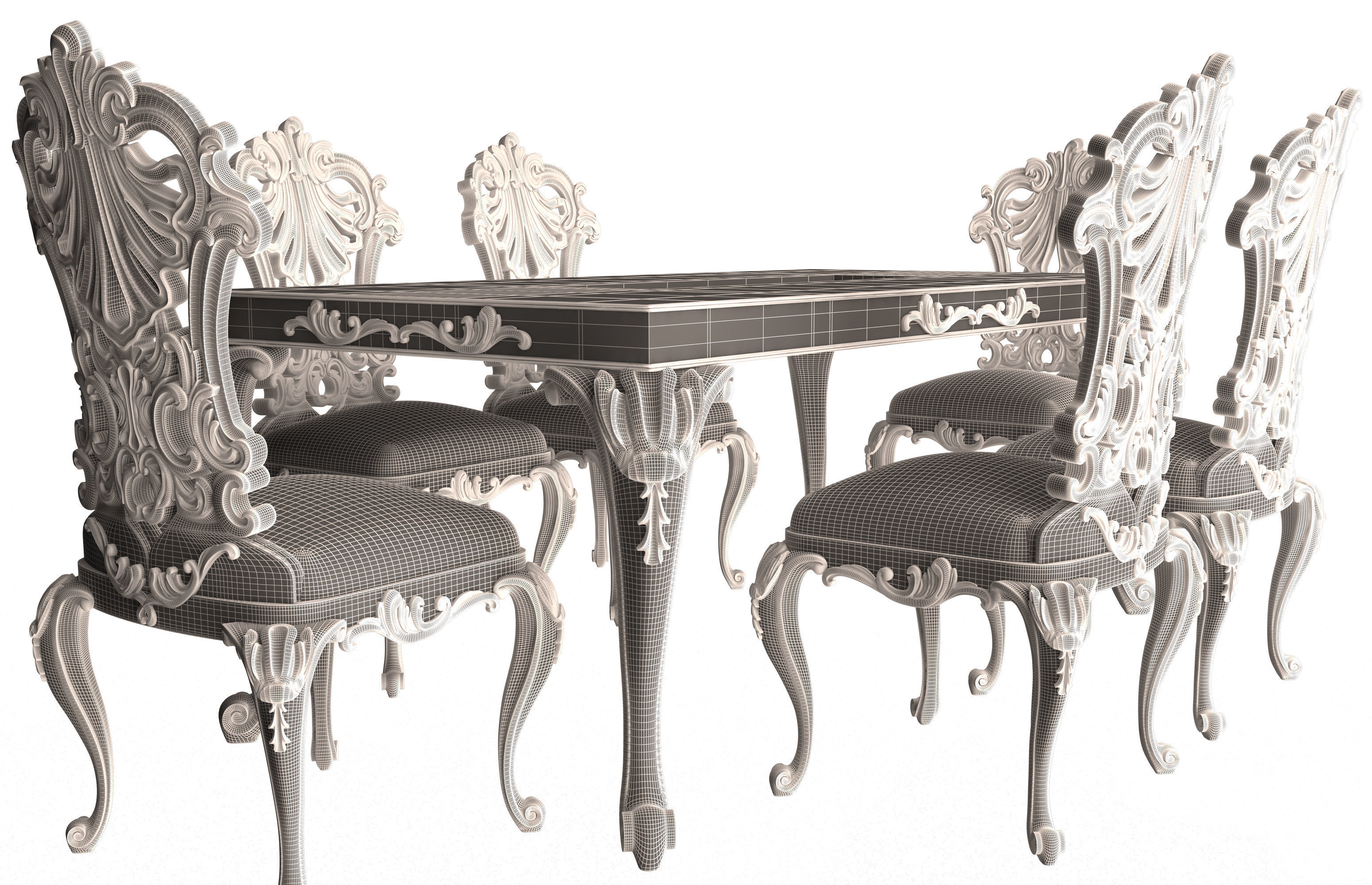 Classic Dinning Table and Chairs Low-poly 3D model_14
