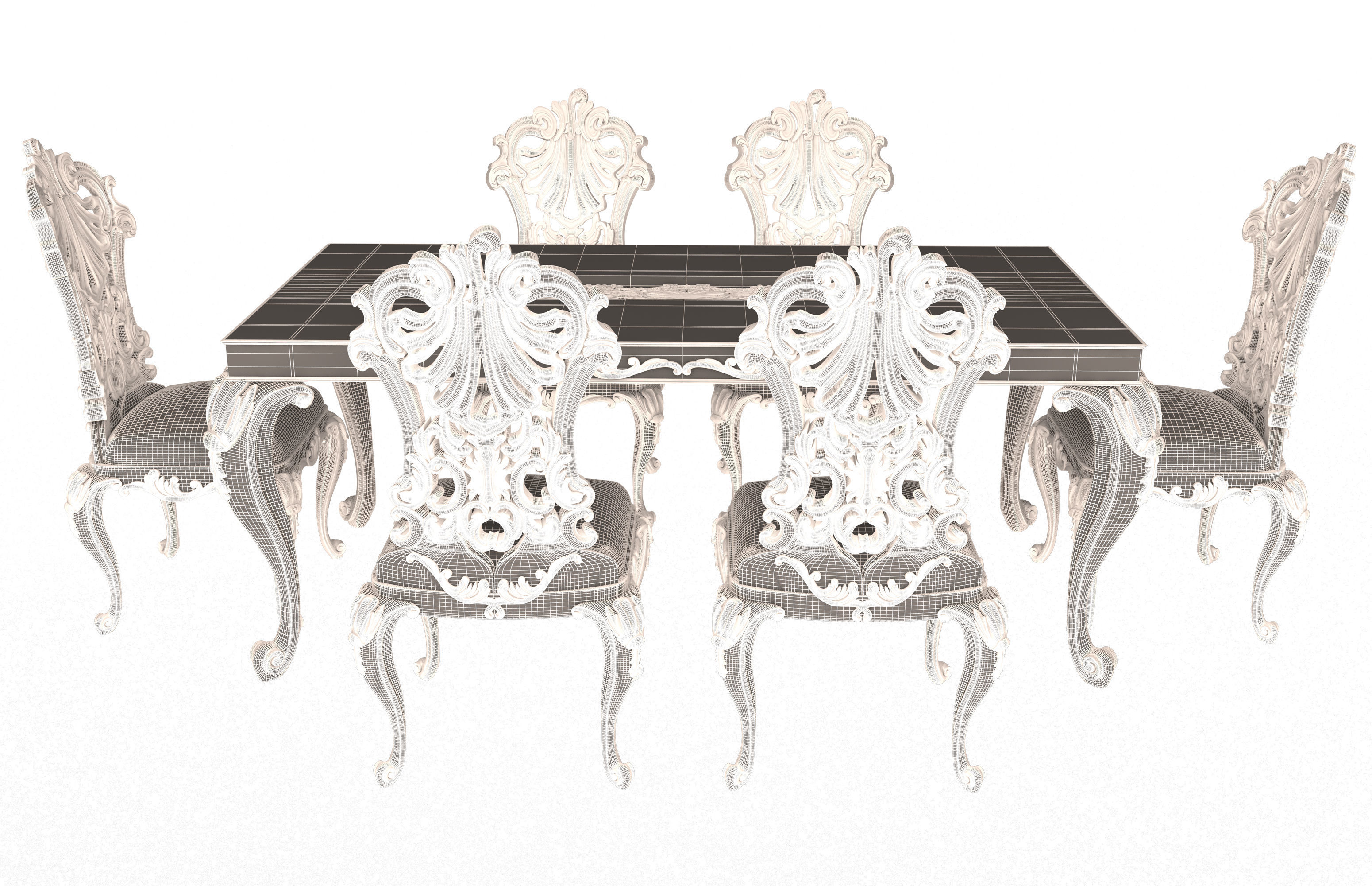 Classic Dinning Table and Chairs Low-poly 3D model_15