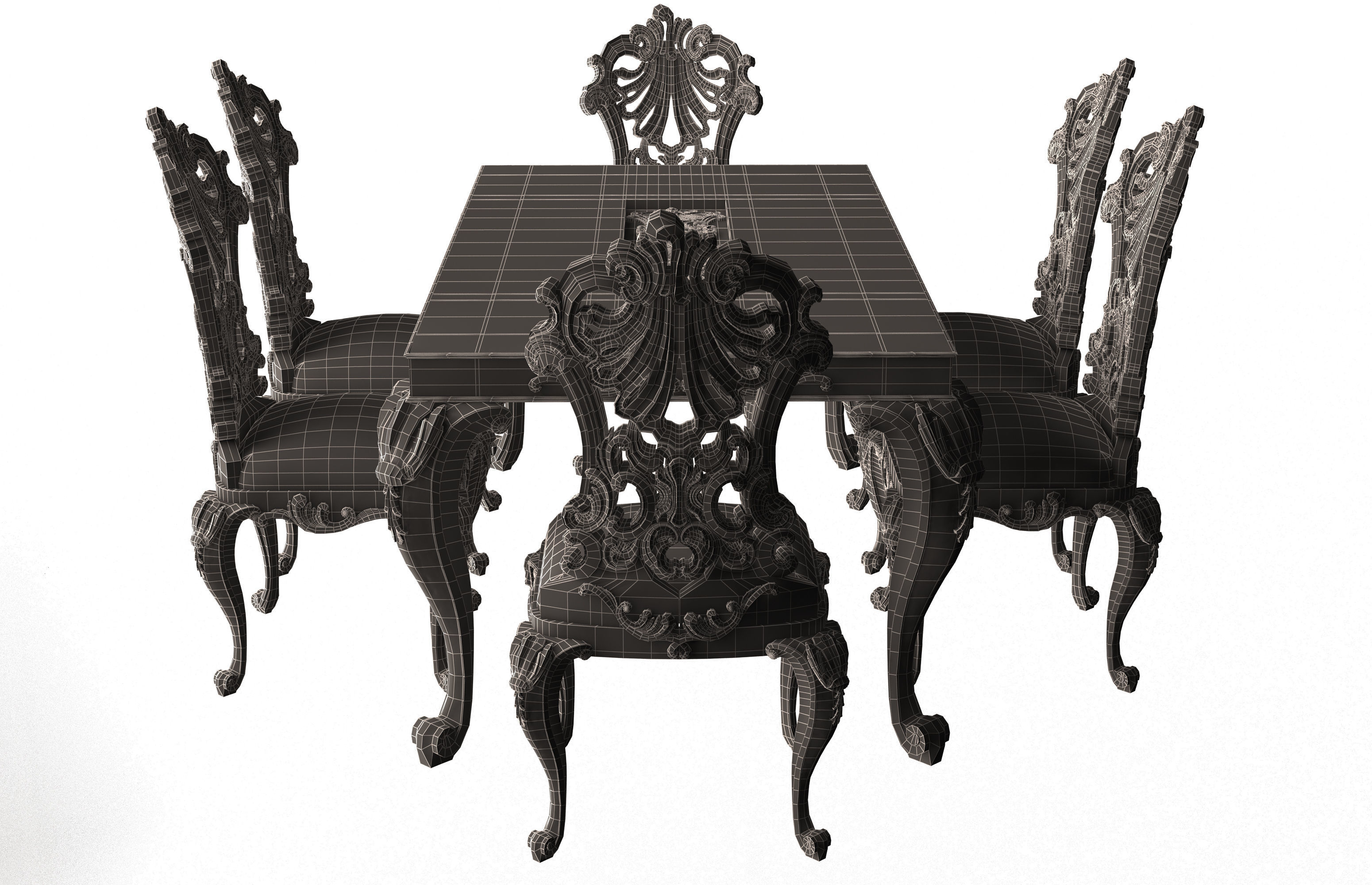 Classic Dinning Table and Chairs Low-poly 3D model_12