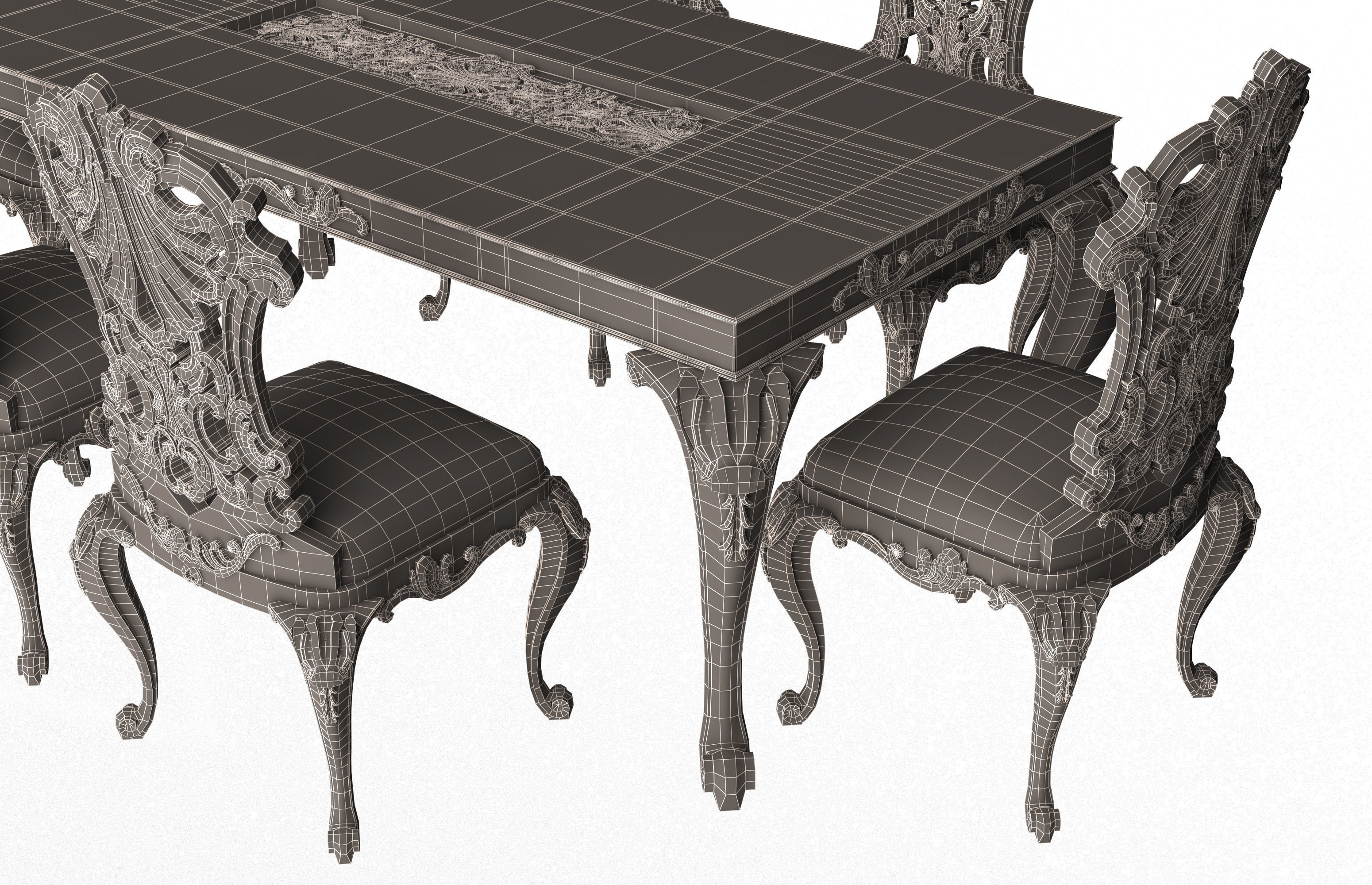 Classic Dinning Table and Chairs Low-poly 3D model_11