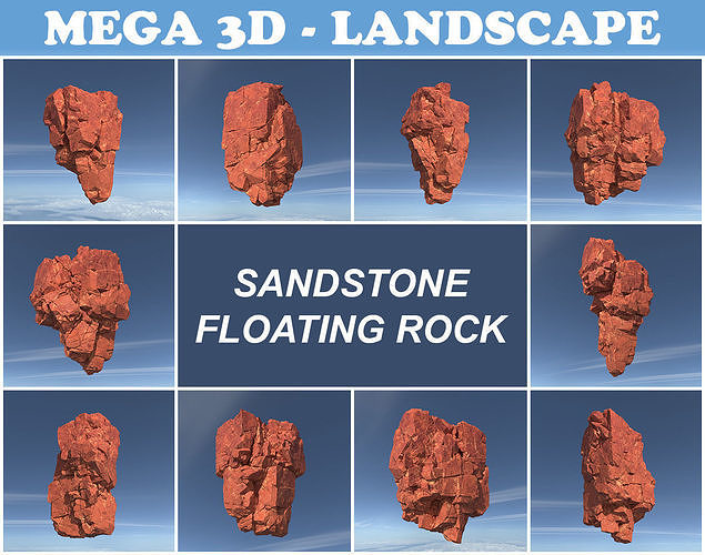 Low poly Sandstone Floating Island Rock Pack 211205 Low-poly 3D model