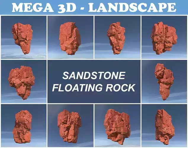 Low poly Sandstone Floating Island Rock Pack 211205 Low-poly 3D model