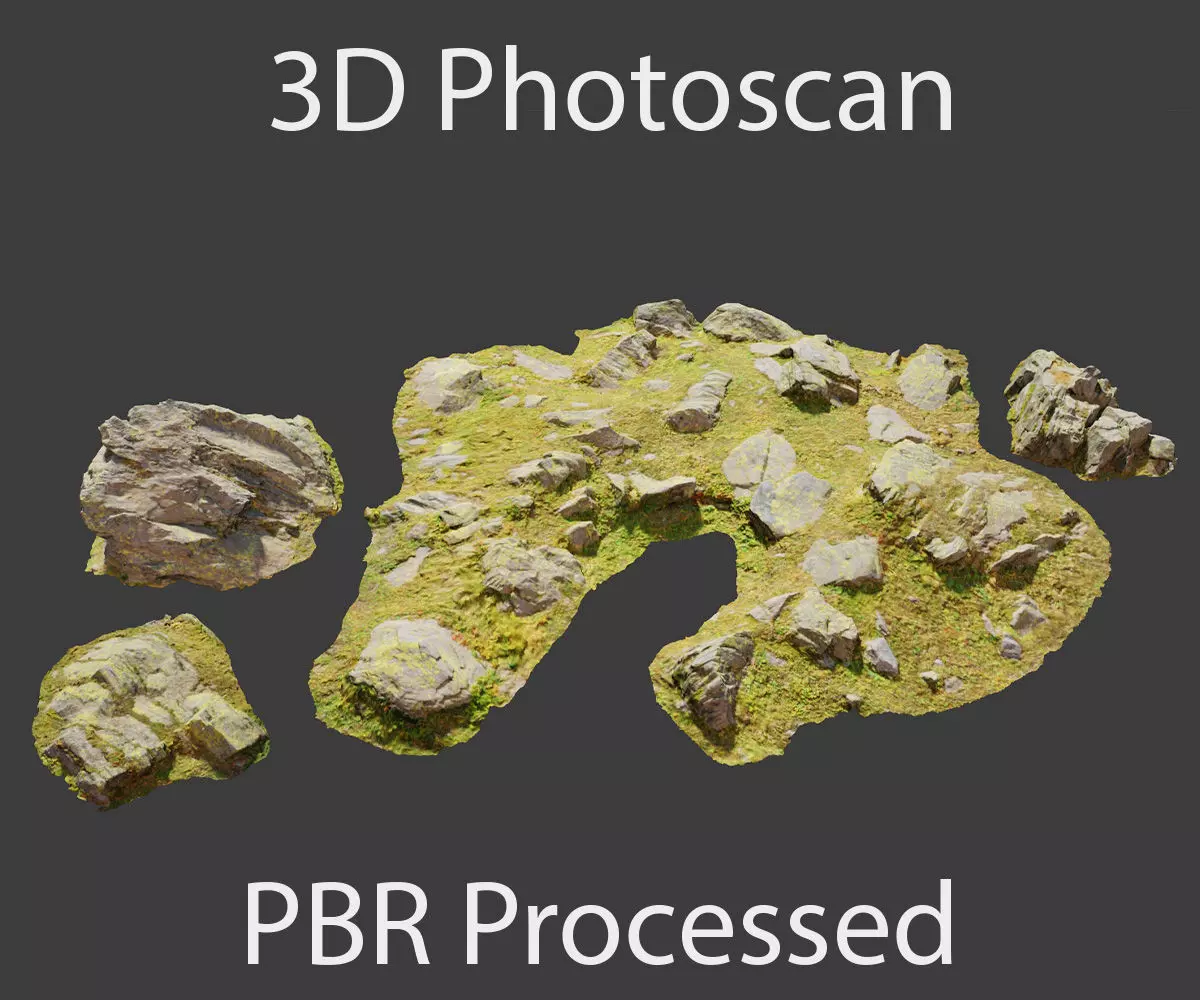 PBR rocks stones set grassland scanned Low-poly 3D model_0
