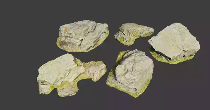 PBR rocks stones set grassland scanned Low-poly 3D model