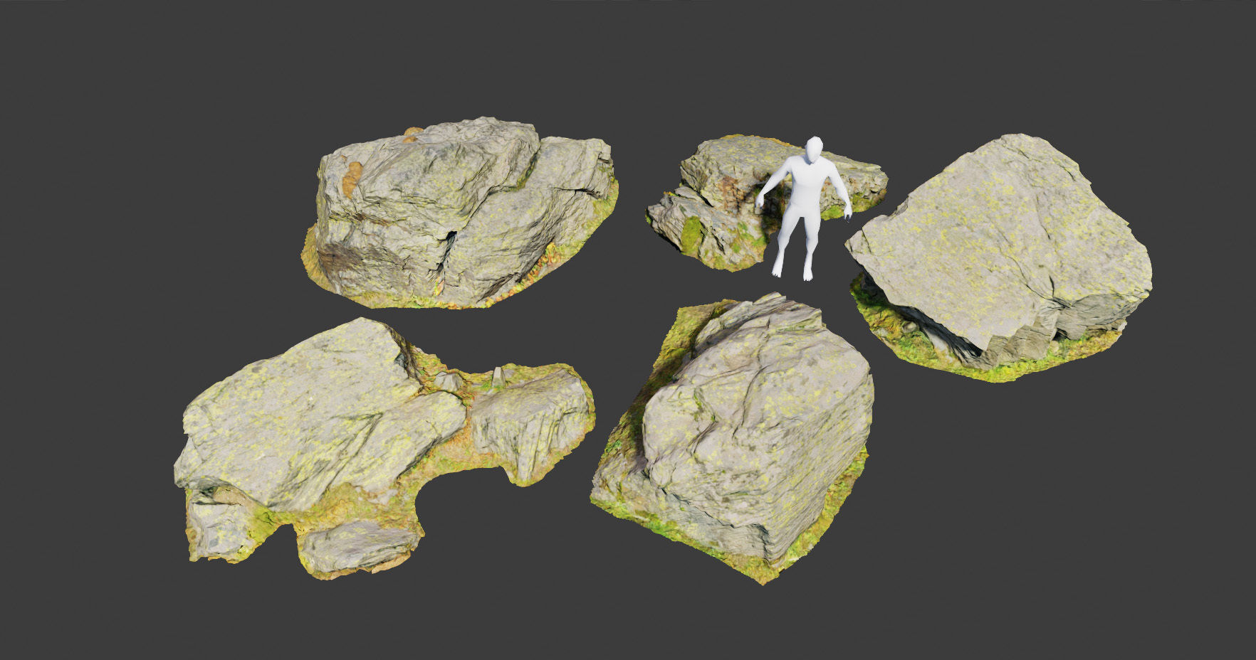 PBR rocks stones set grassland scanned Low-poly 3D model_4