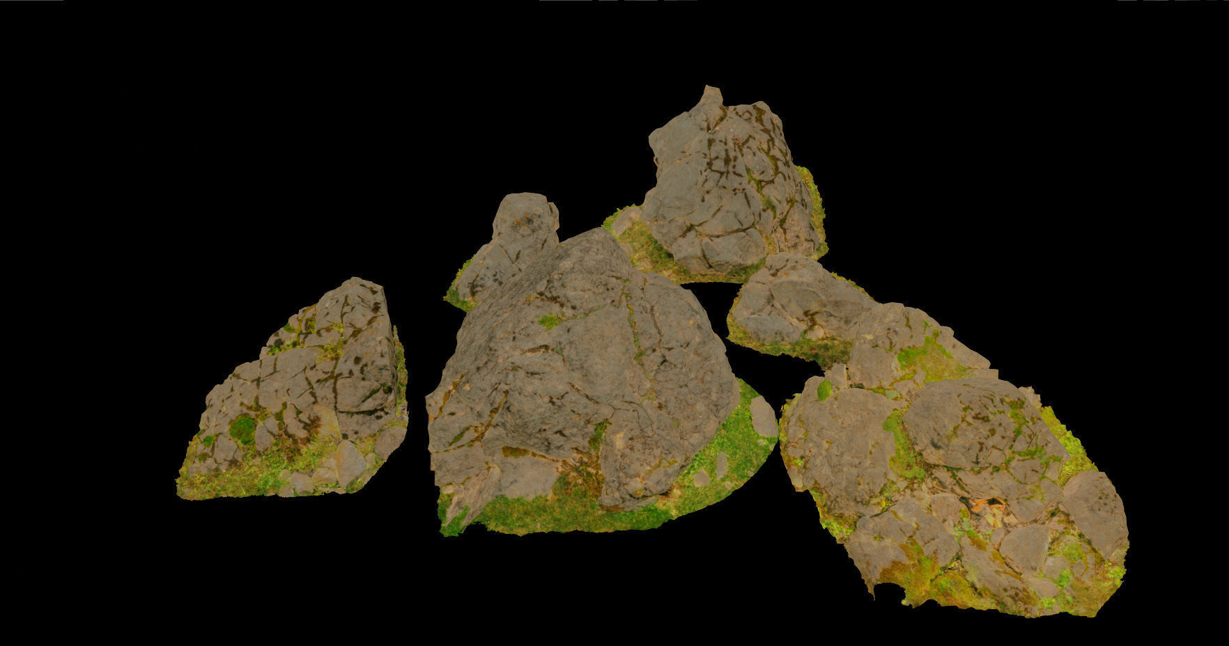 PBR rocks stones set grassland scanned Low-poly 3D model_5
