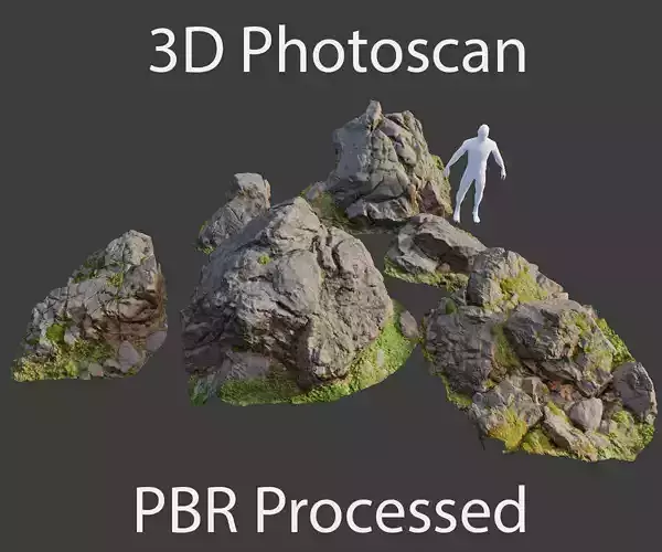 PBR rocks stones set grassland scanned Low-poly 3D model