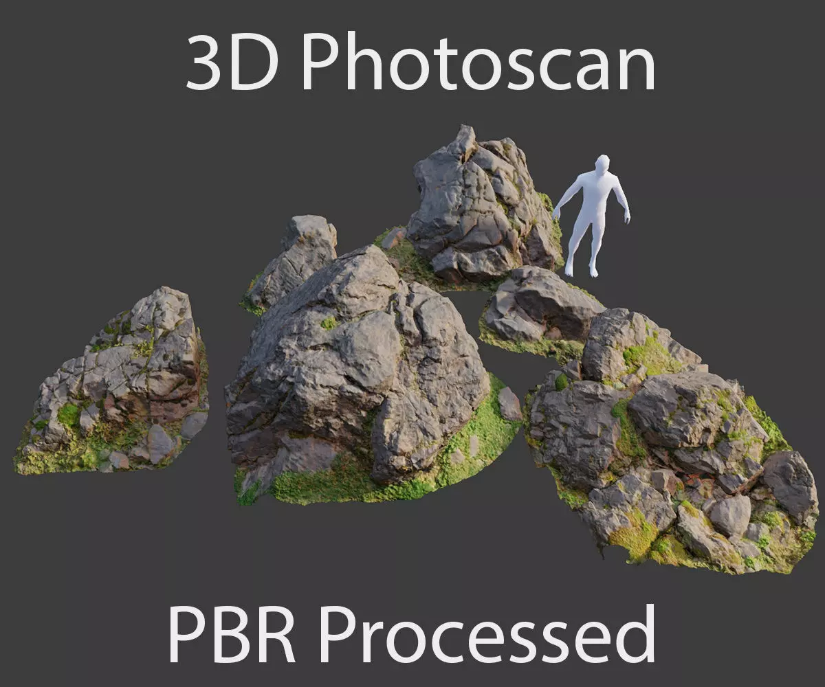 PBR rocks stones set grassland scanned Low-poly 3D model_0