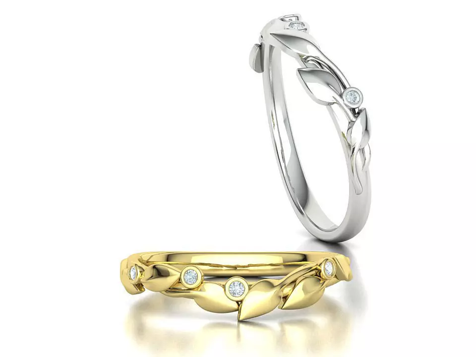 Floral design wedding band Leaves gold ring 3dmodel 3D print model