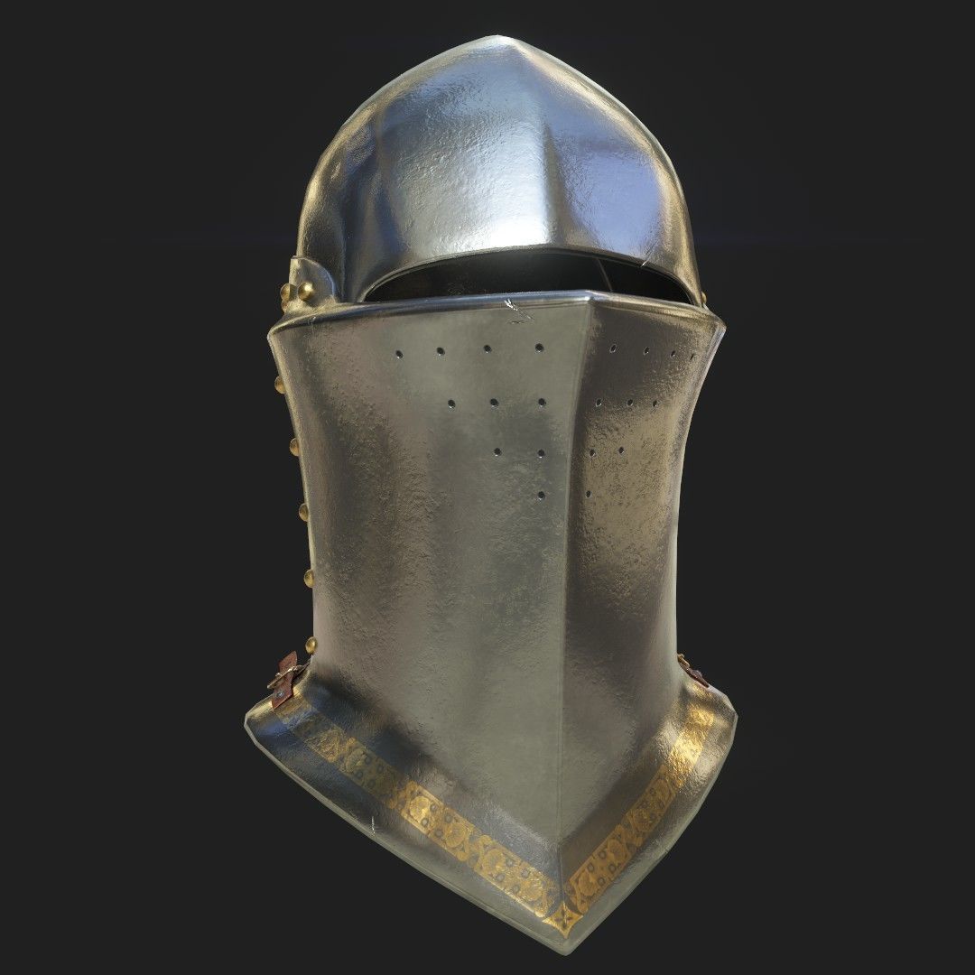 Medieval Knight helmets Pack Low-poly 3D model_15