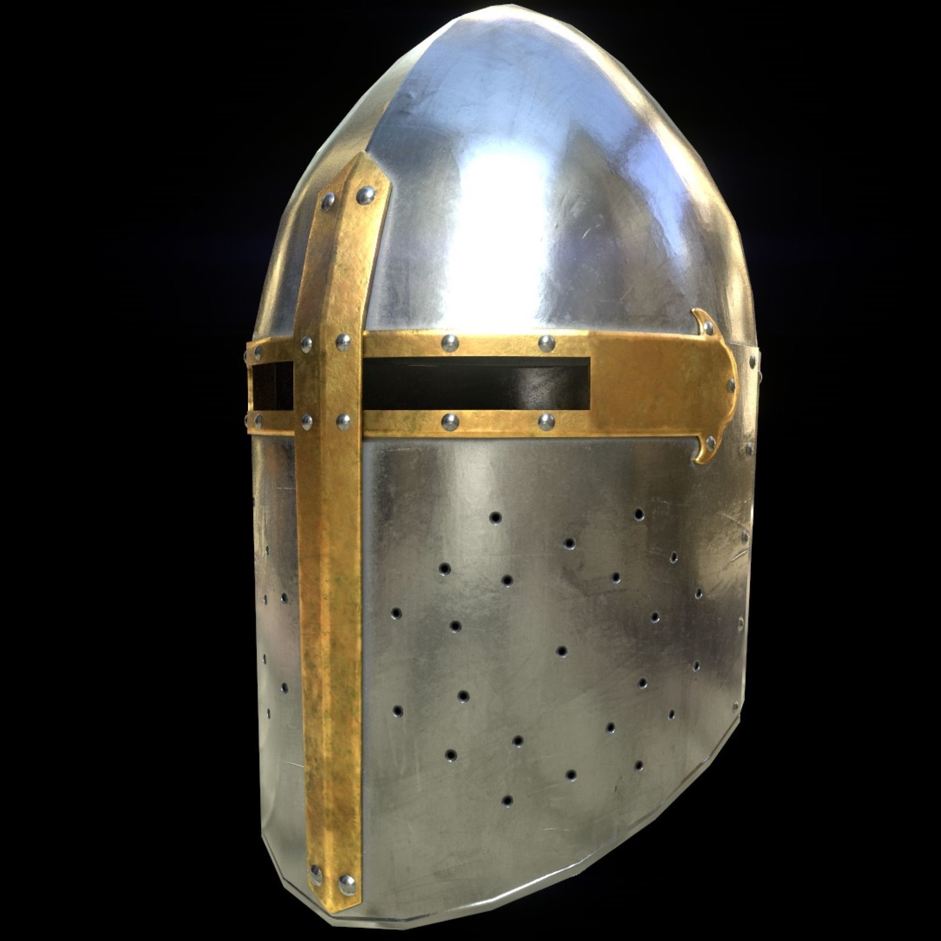 Medieval Knight helmets Pack Low-poly 3D model_10