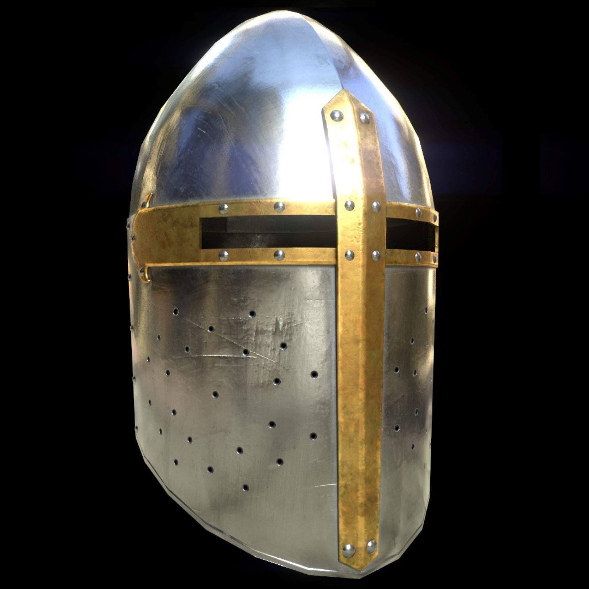 Medieval Knight helmets Pack Low-poly 3D model_8