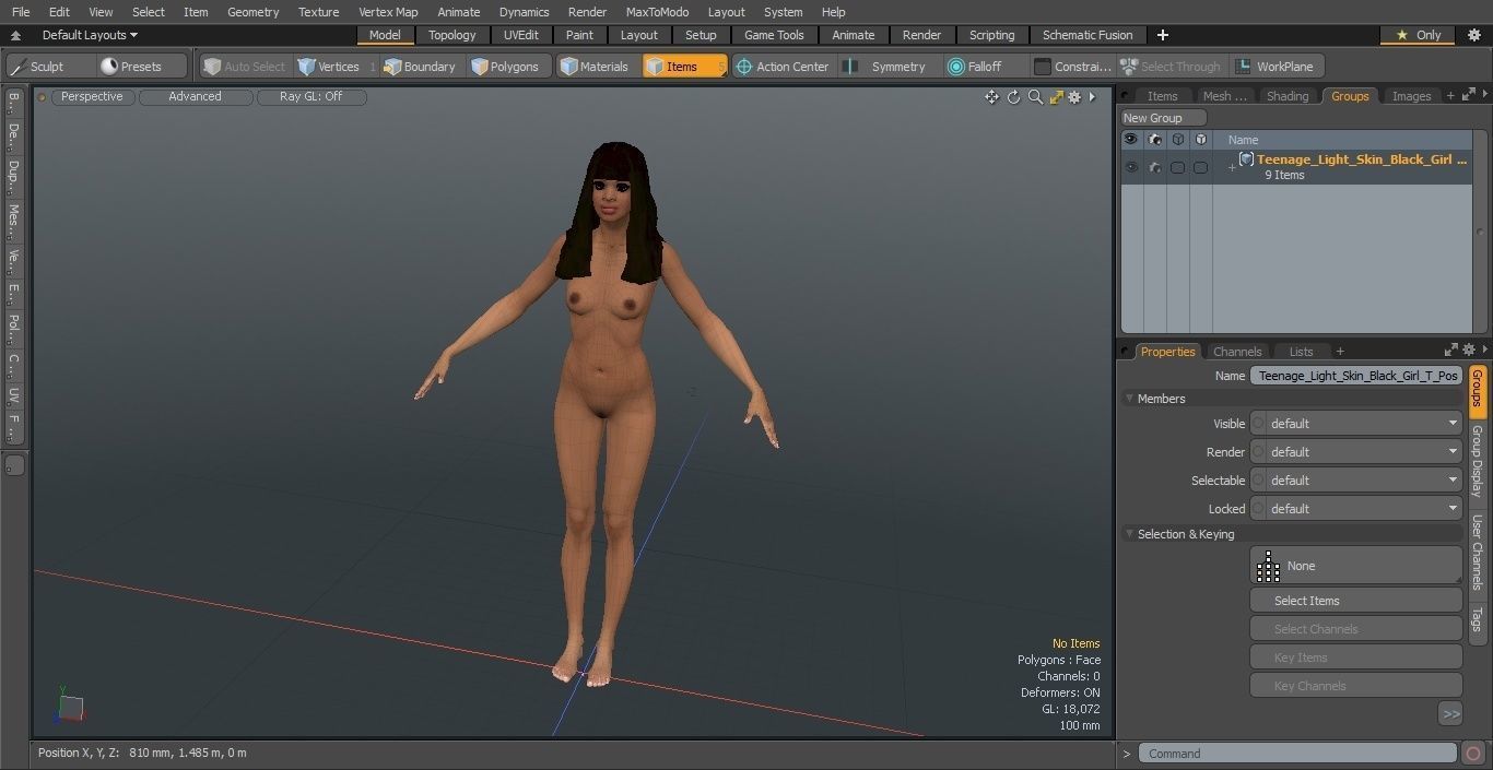 Young Woman Light Skin Black T Pose 3D model_38