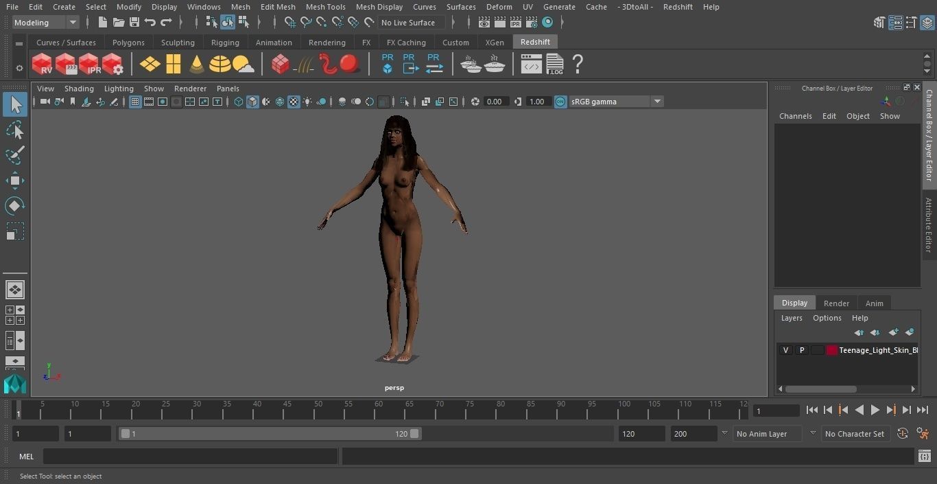 Young Woman Light Skin Black T Pose 3D model_36
