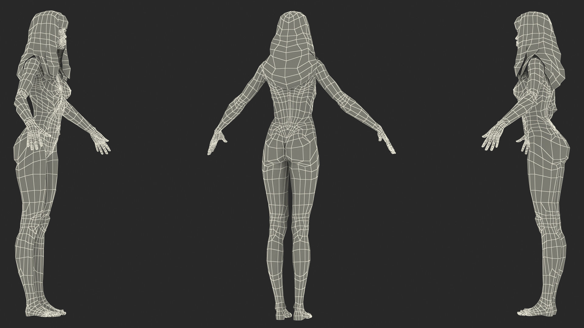 Young Woman Light Skin Black T Pose 3D model_26