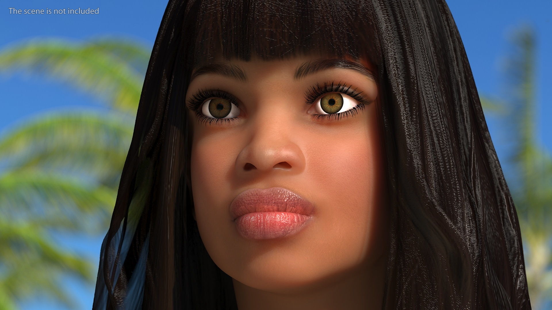 Young Woman Light Skin Black T Pose 3D model_4