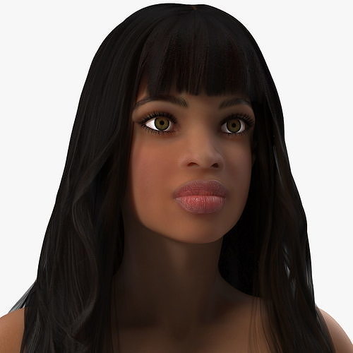Young Woman Light Skin Black T Pose 3D model
