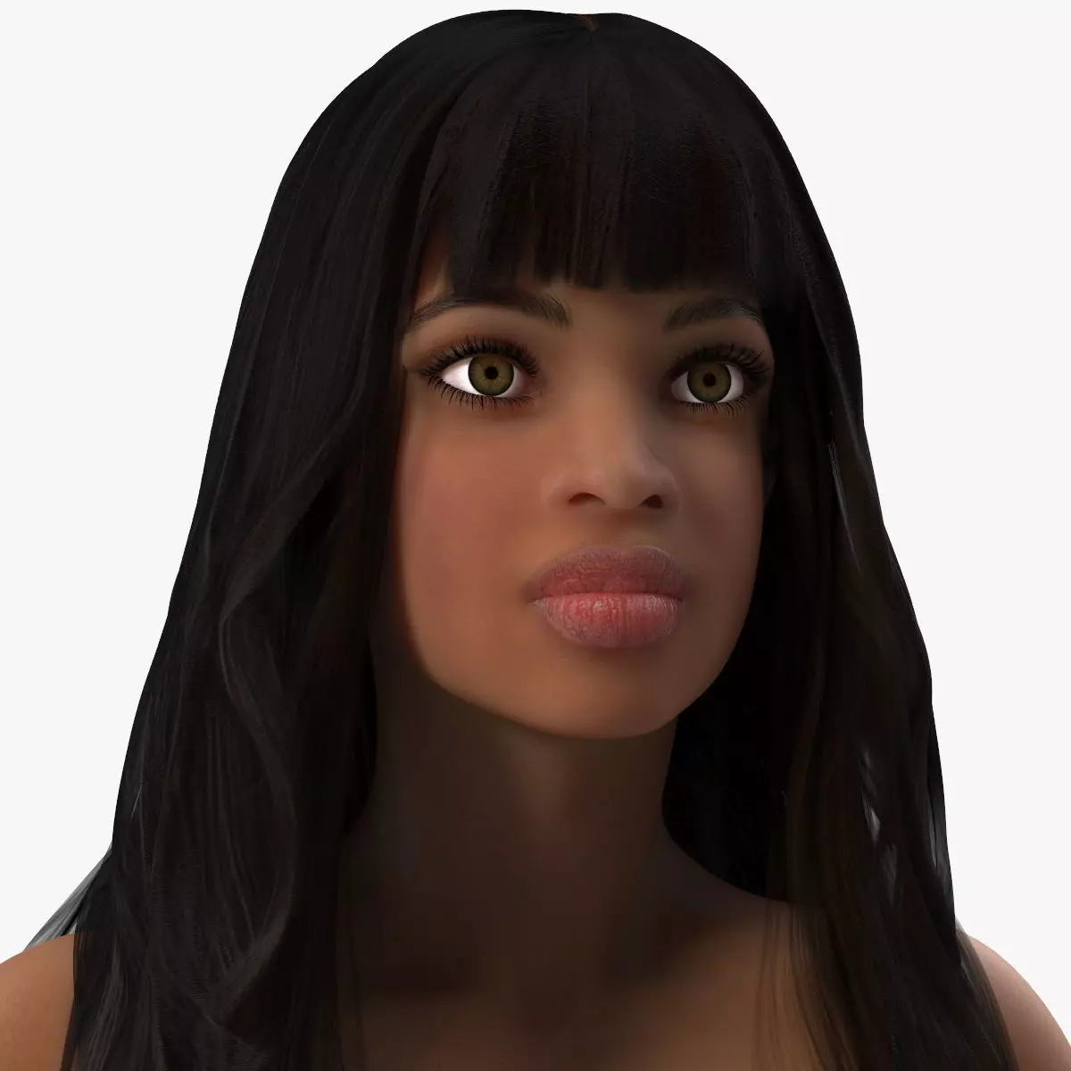 Young Woman Light Skin Black T Pose 3D model_0