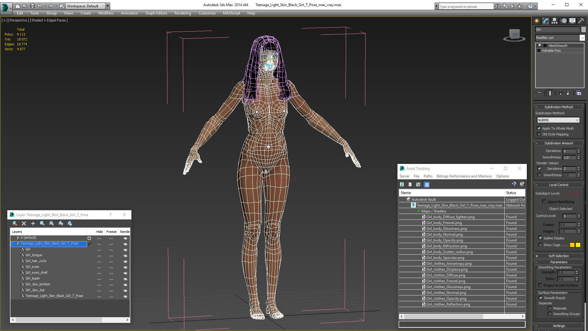 Young Woman Light Skin Black T Pose 3D model_25