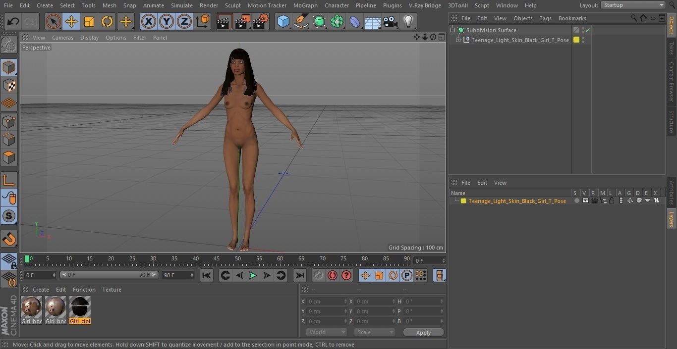 Young Woman Light Skin Black T Pose 3D model_35