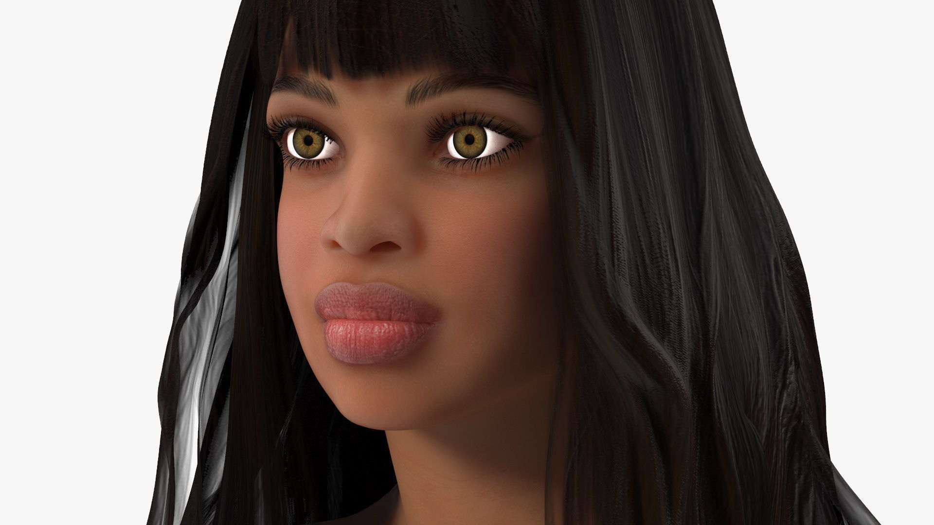 Young Woman Light Skin Black T Pose 3D model_13