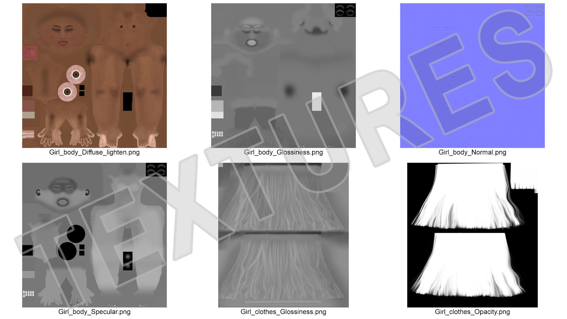 Young Woman Light Skin Black T Pose 3D model_24