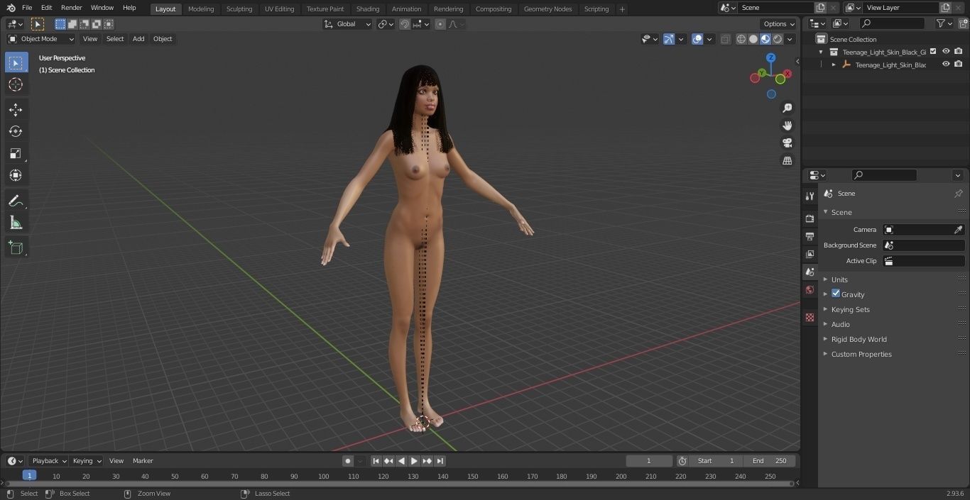 Young Woman Light Skin Black T Pose 3D model_37
