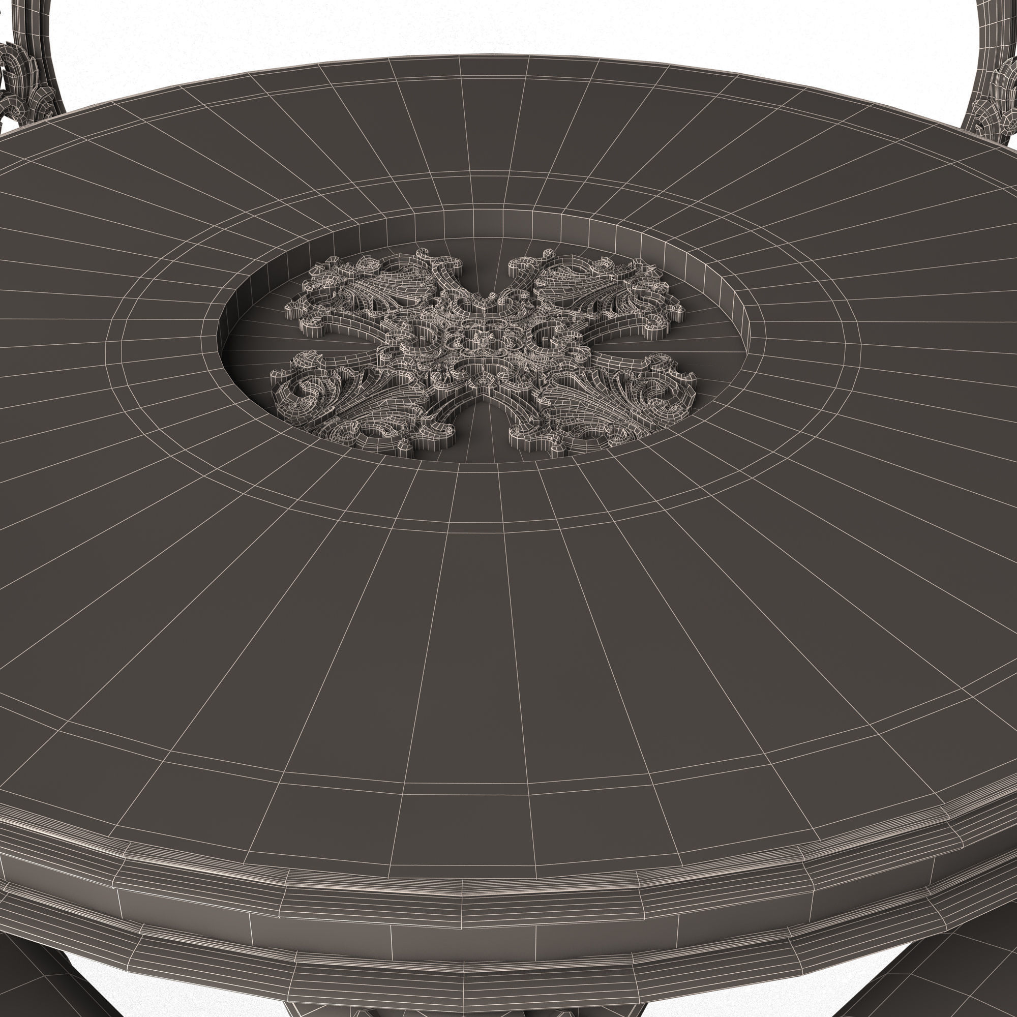 Classic Round Dinning Table and Chairs Low-poly 3D model_15