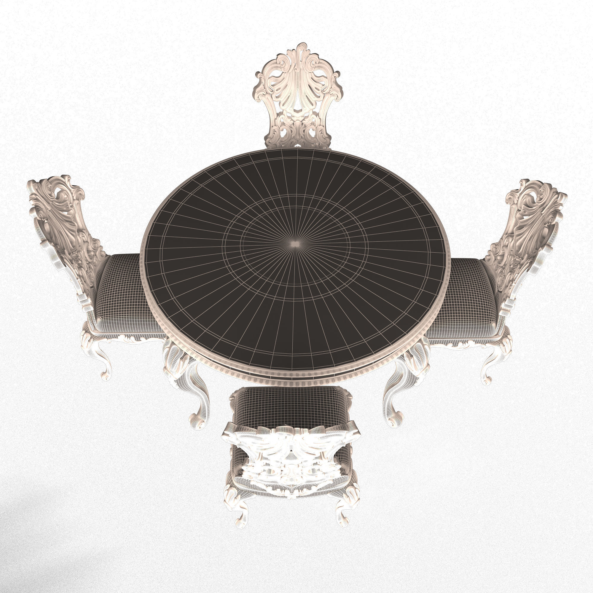 Classic Round Dinning Table and Chairs Low-poly 3D model_8