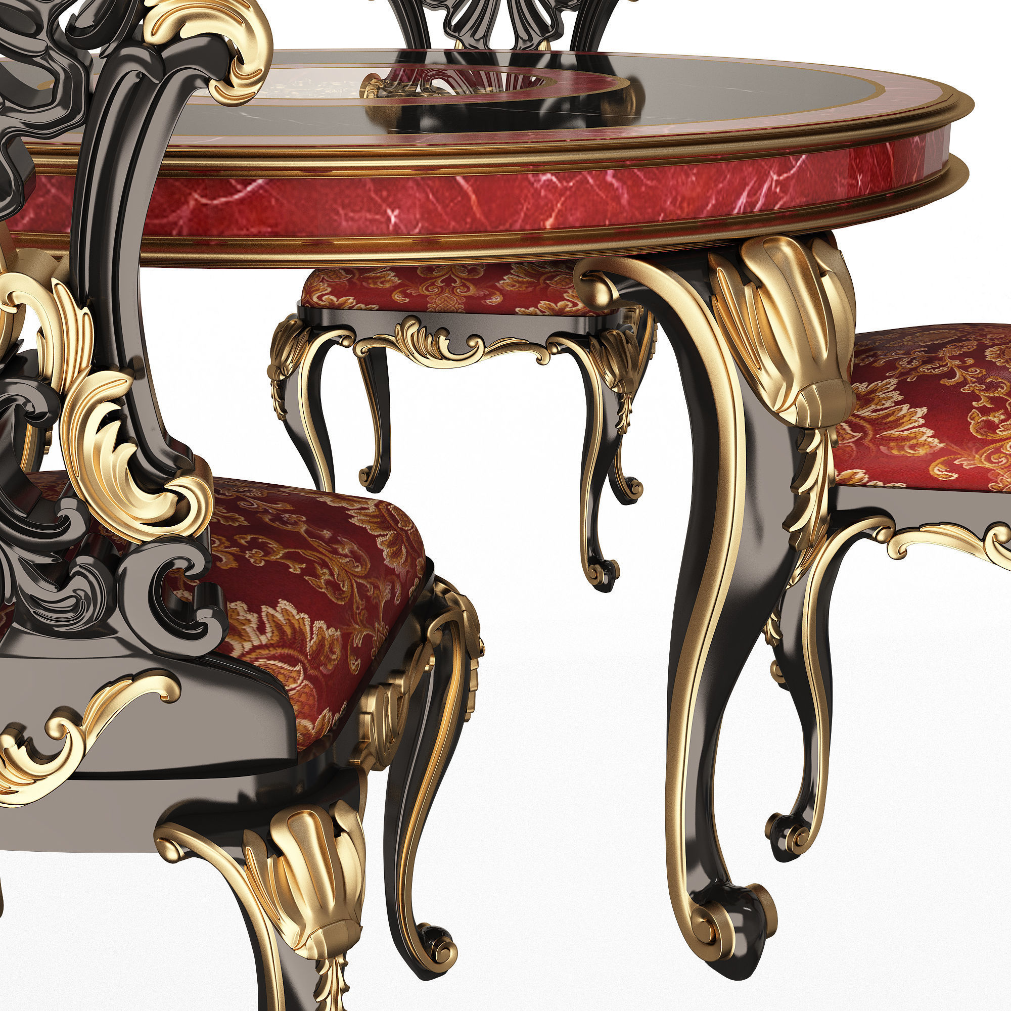 Classic Round Dinning Table and Chairs Low-poly 3D model_5