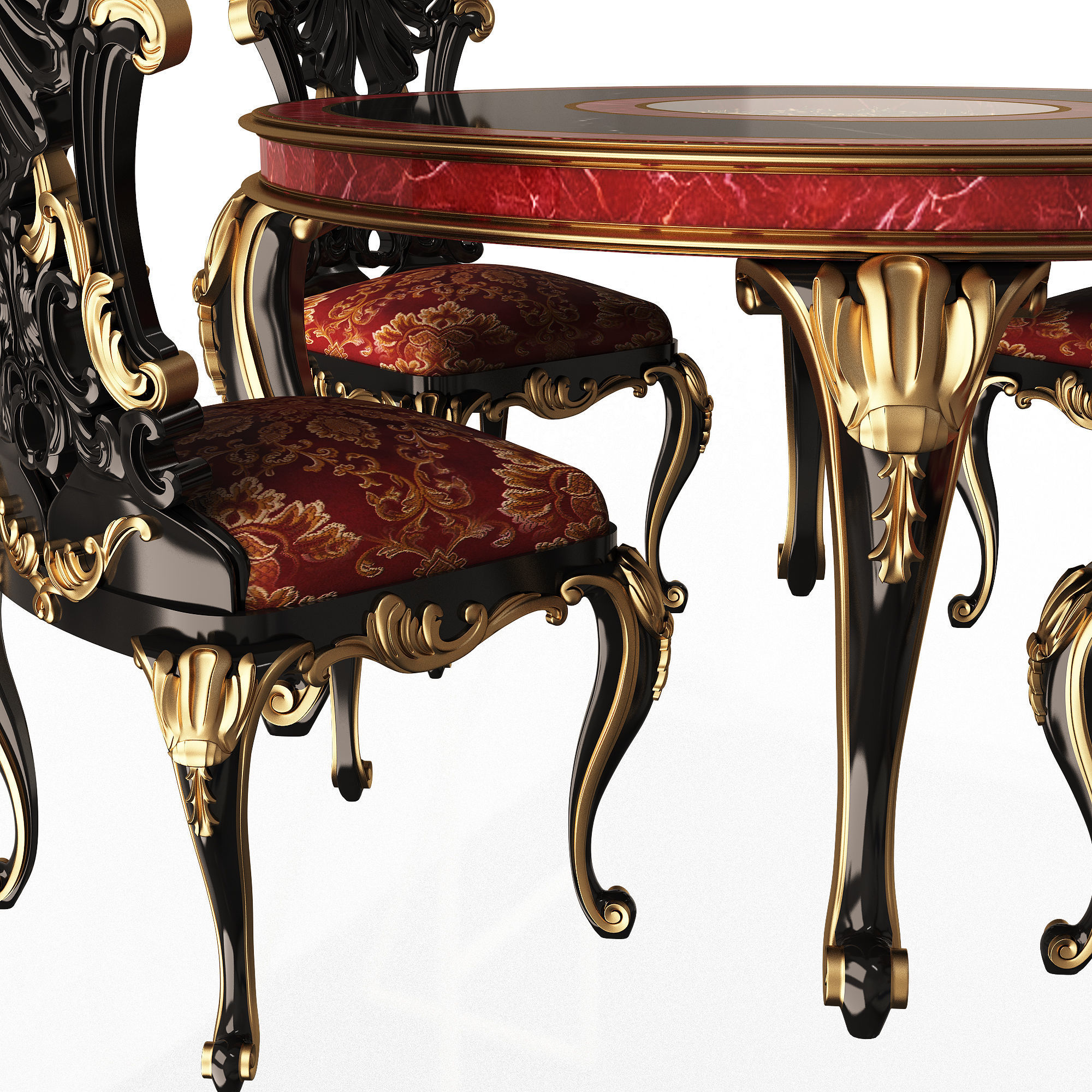 Classic Round Dinning Table and Chairs Low-poly 3D model_4