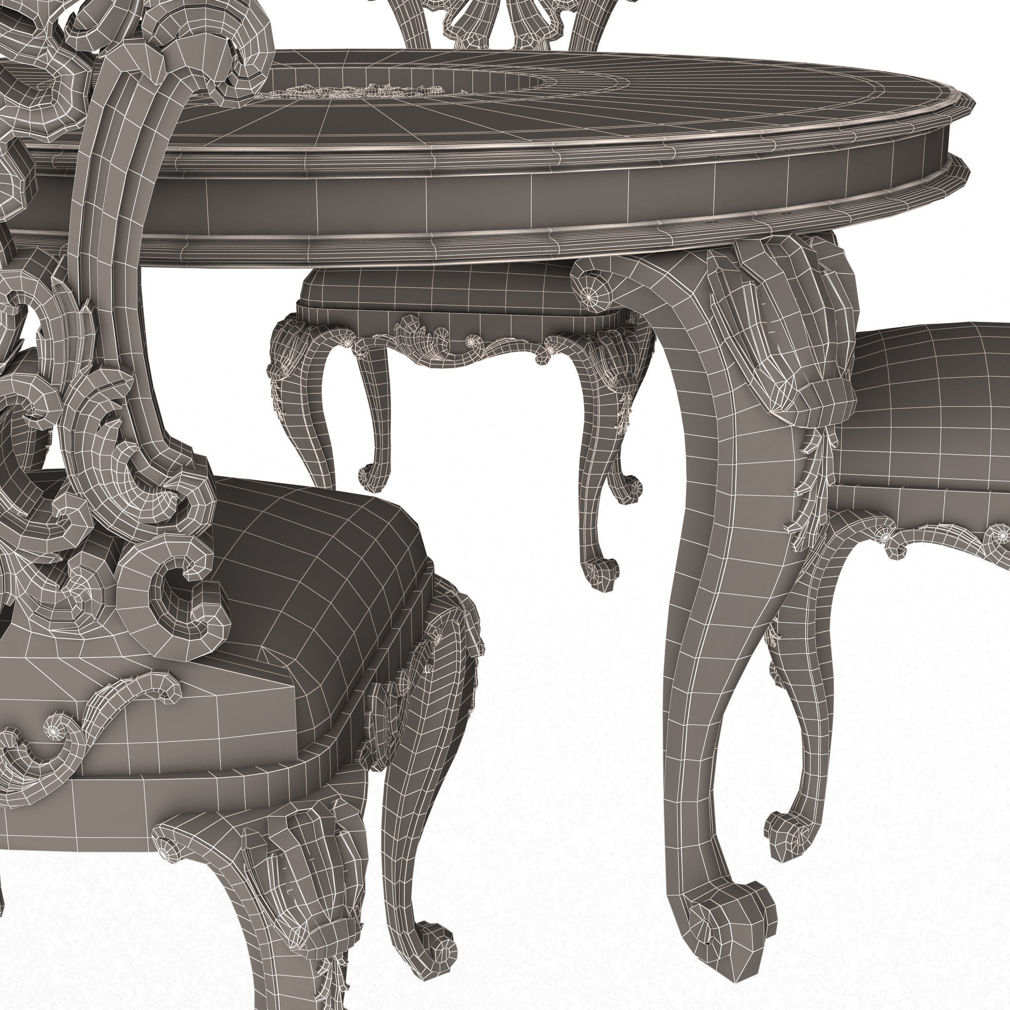 Classic Round Dinning Table and Chairs Low-poly 3D model_17