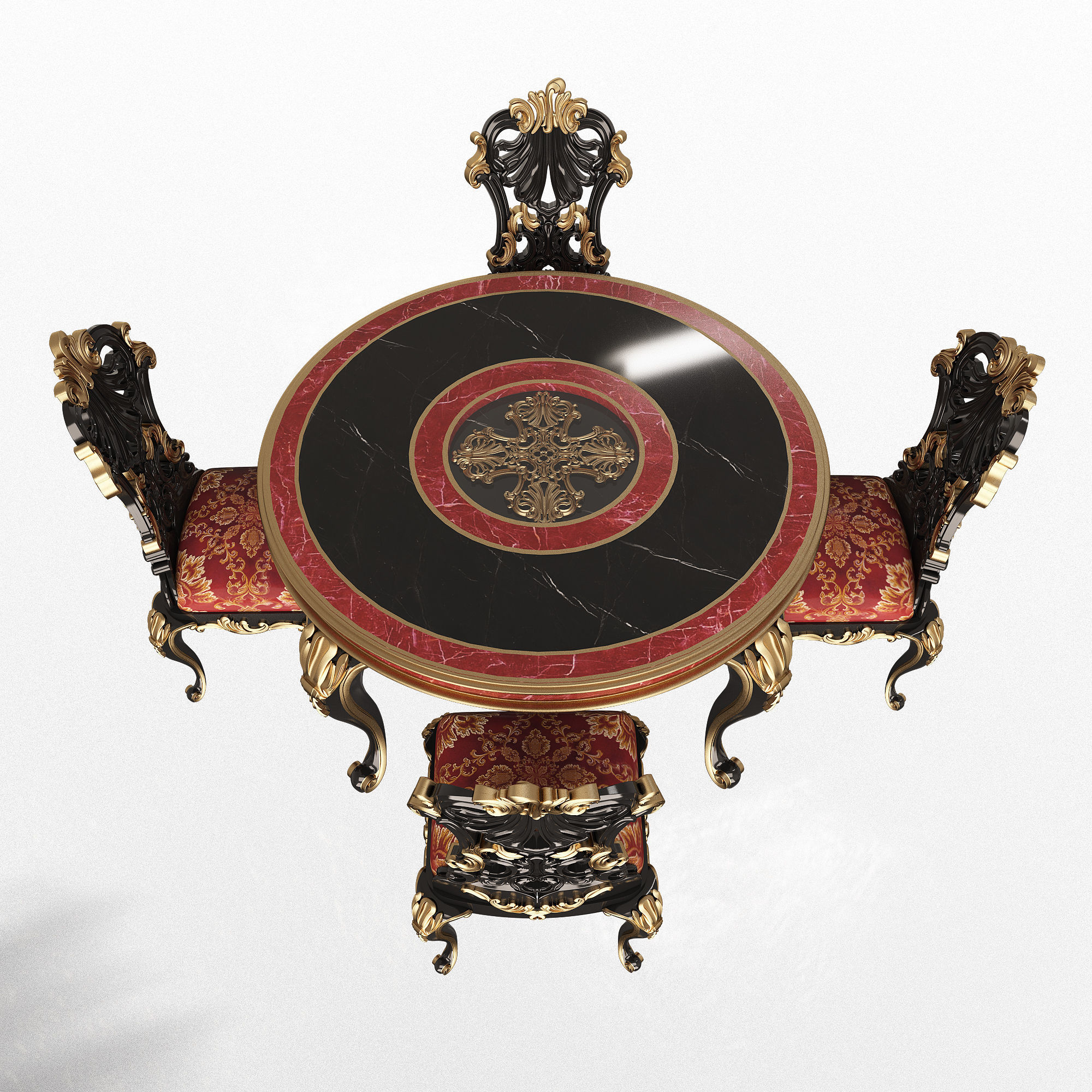 Classic Round Dinning Table and Chairs Low-poly 3D model_2