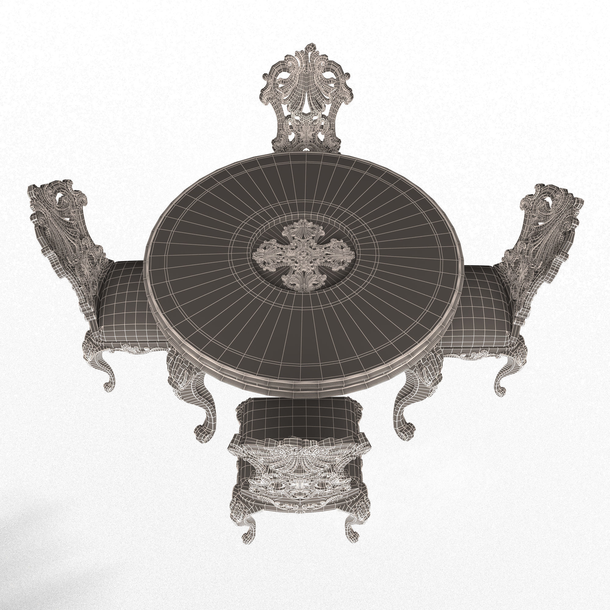 Classic Round Dinning Table and Chairs Low-poly 3D model_14