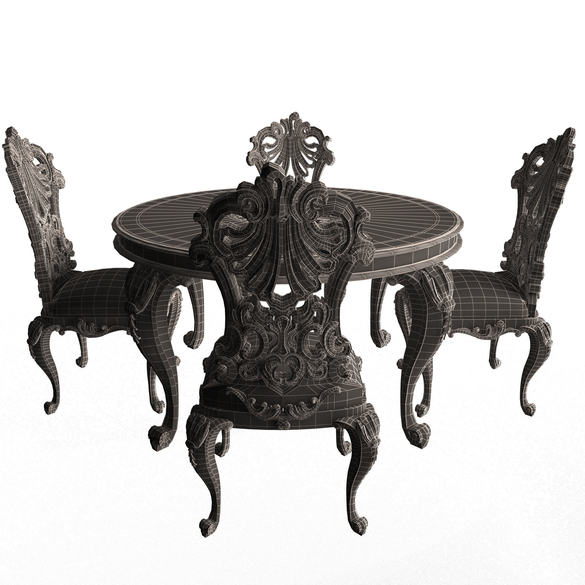 Classic Round Dinning Table and Chairs Low-poly 3D model_13