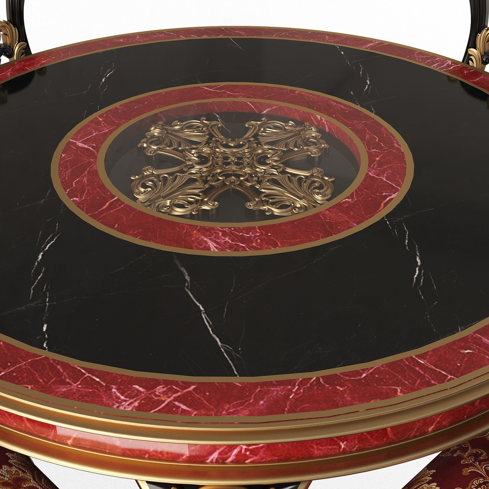 Classic Round Dinning Table and Chairs Low-poly 3D model_3