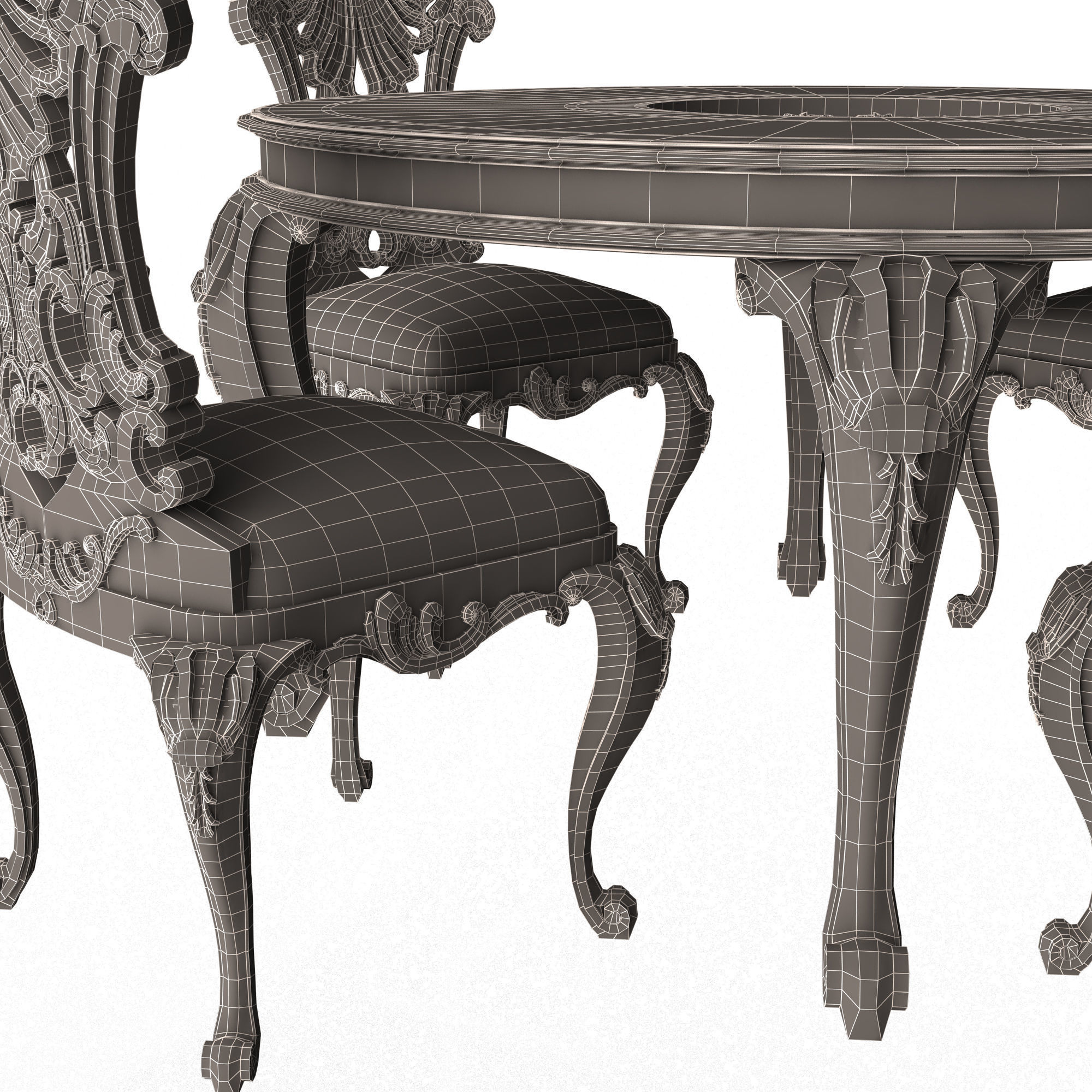 Classic Round Dinning Table and Chairs Low-poly 3D model_16