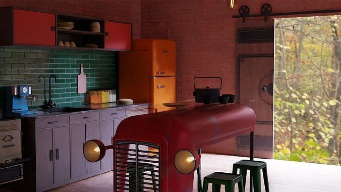 3d retro living room  3D model