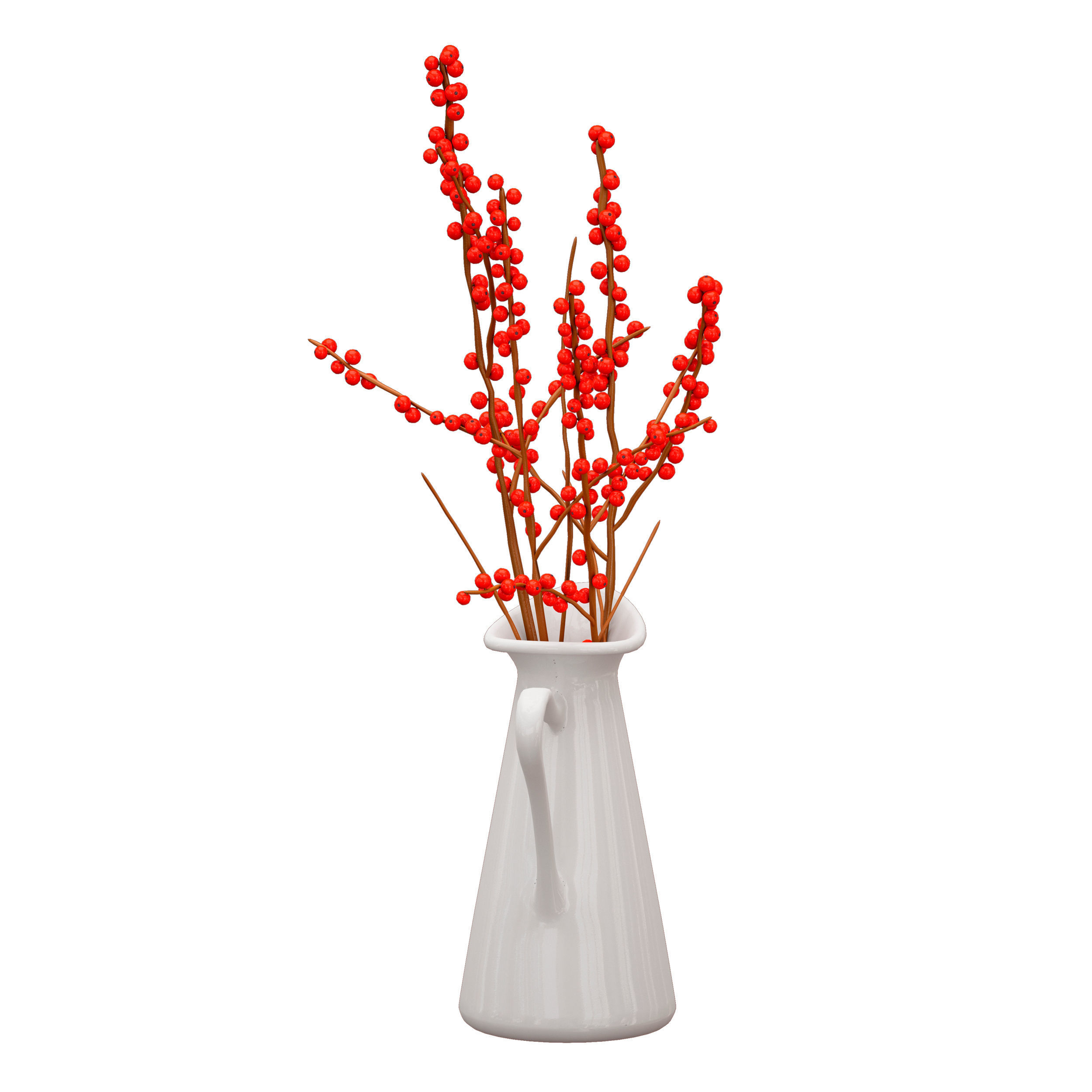 Branches with red berries in a white jug 3D model_5