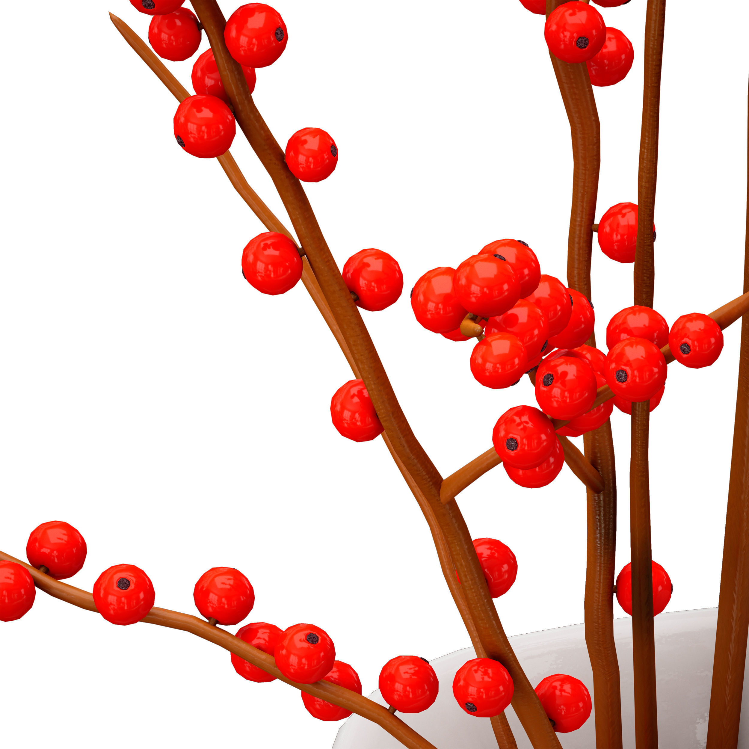 Branches with red berries in a white jug 3D model_9