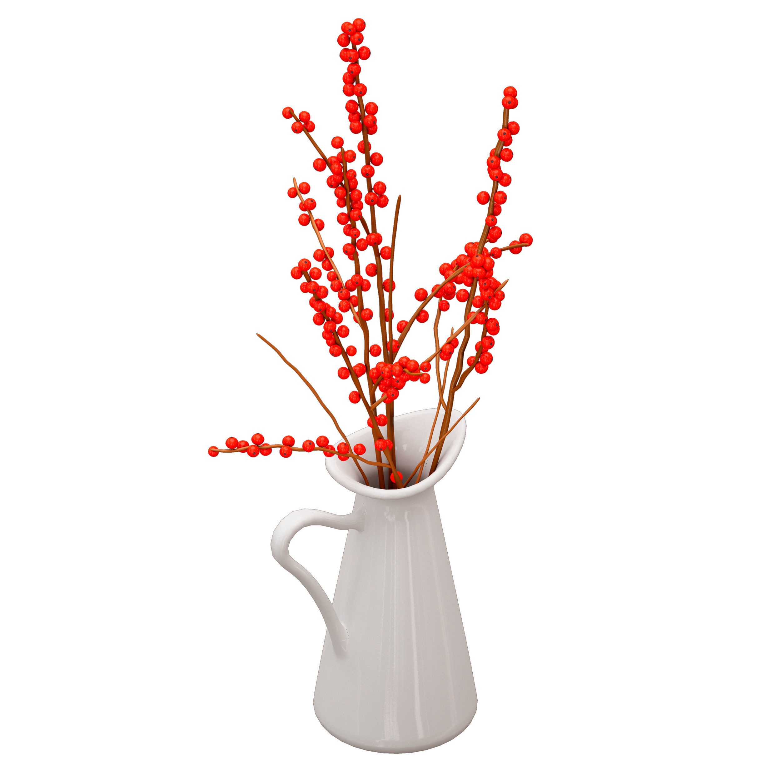 Branches with red berries in a white jug 3D model_4
