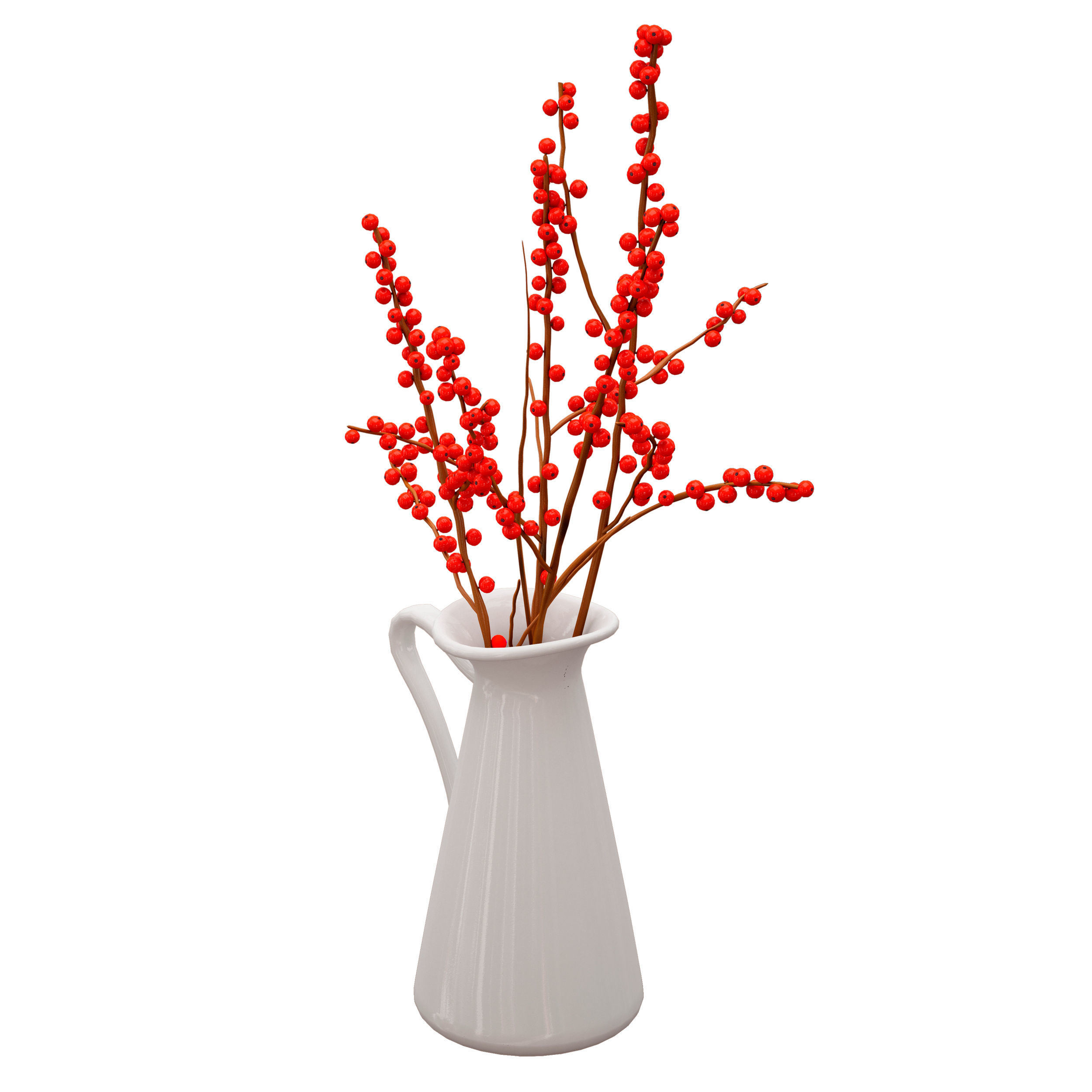 Branches with red berries in a white jug 3D model_7
