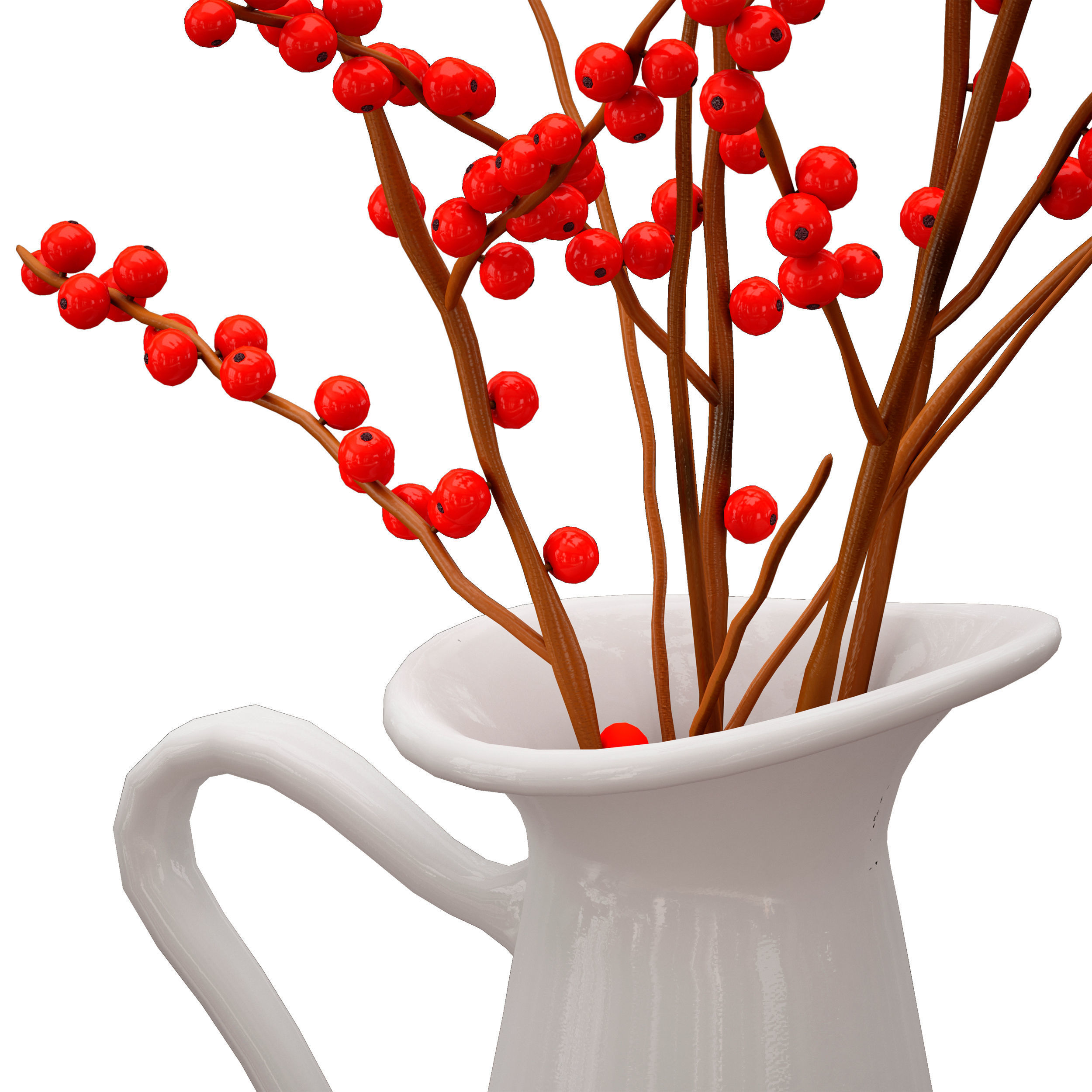 Branches with red berries in a white jug 3D model_8