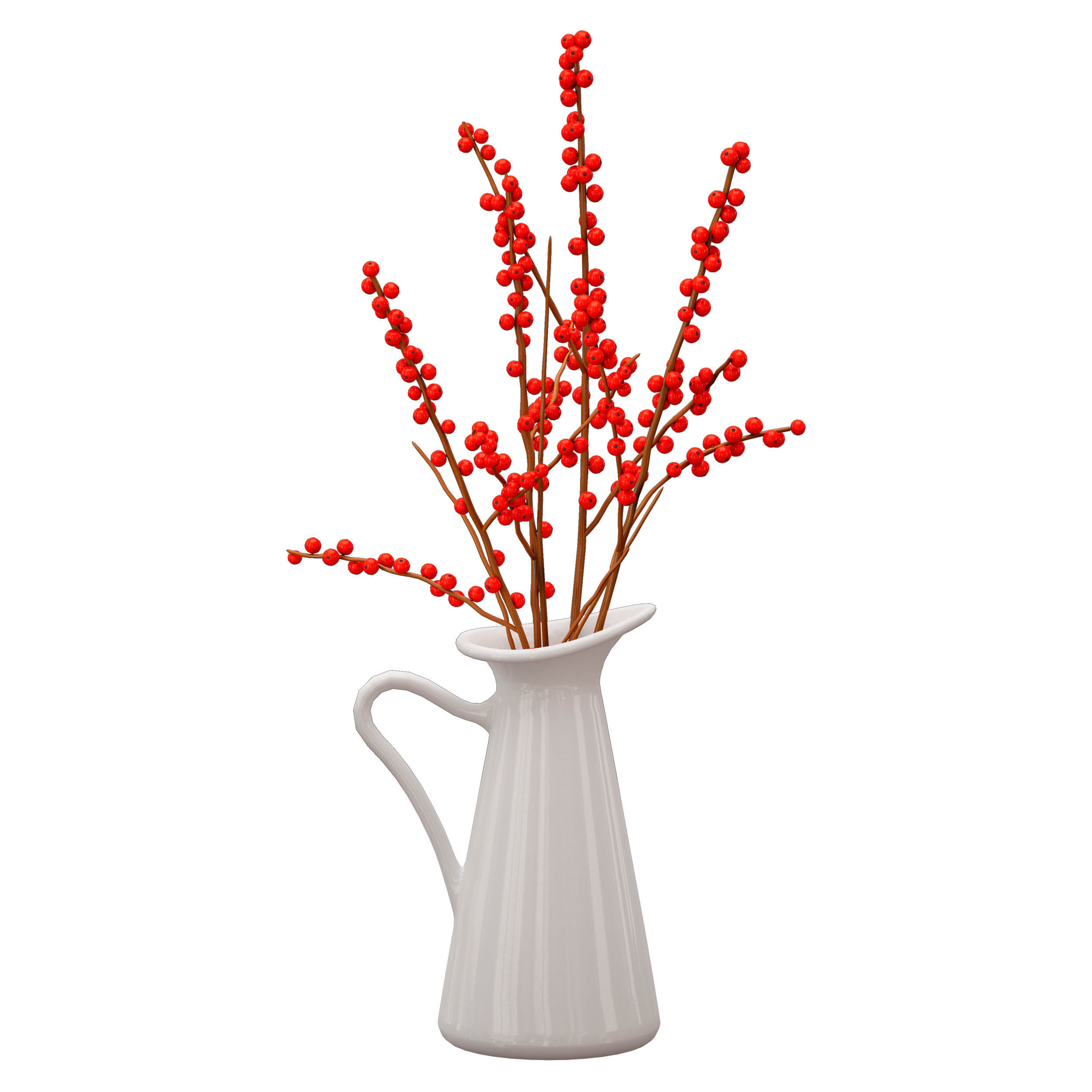 Branches with red berries in a white jug 3D model_1