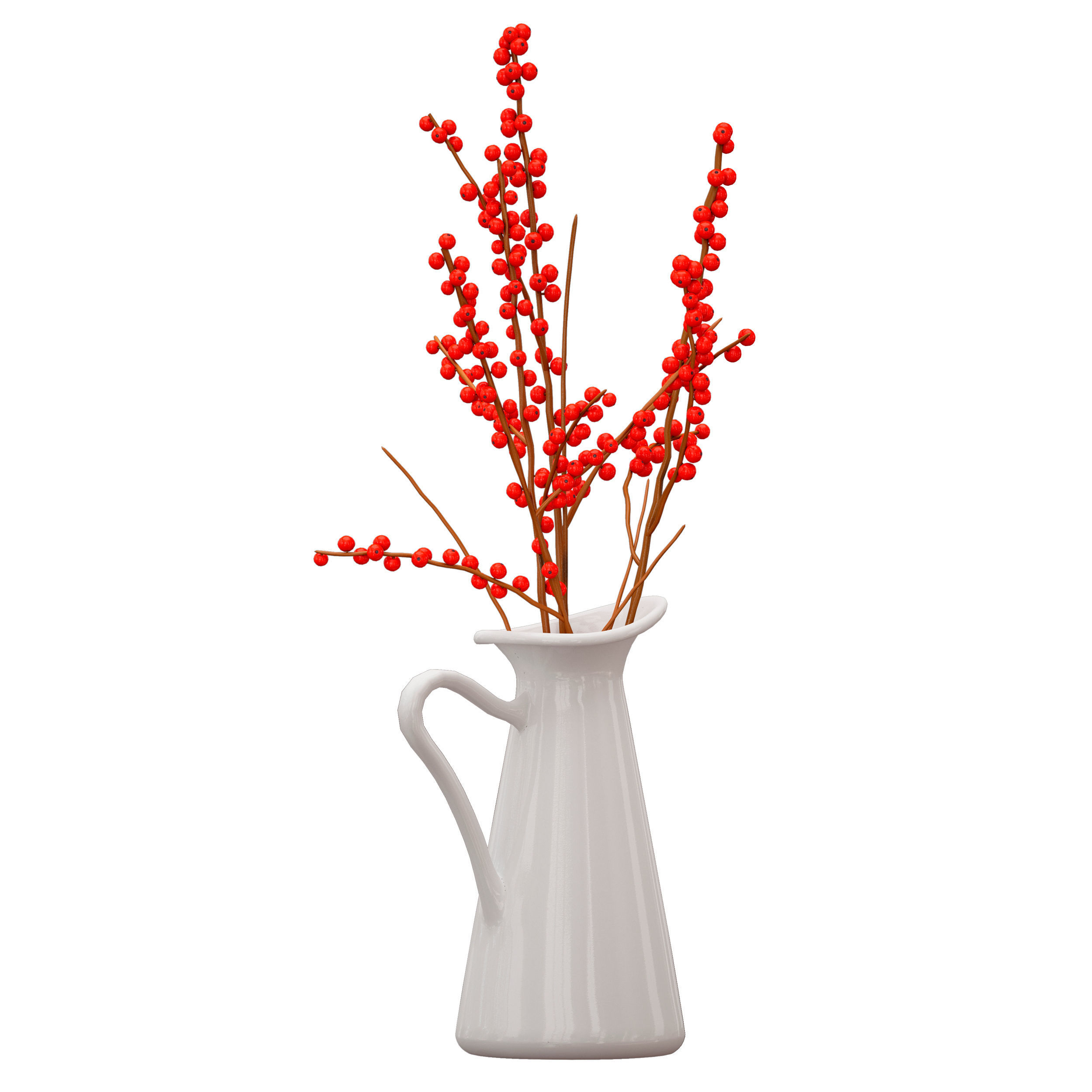 Branches with red berries in a white jug 3D model_2